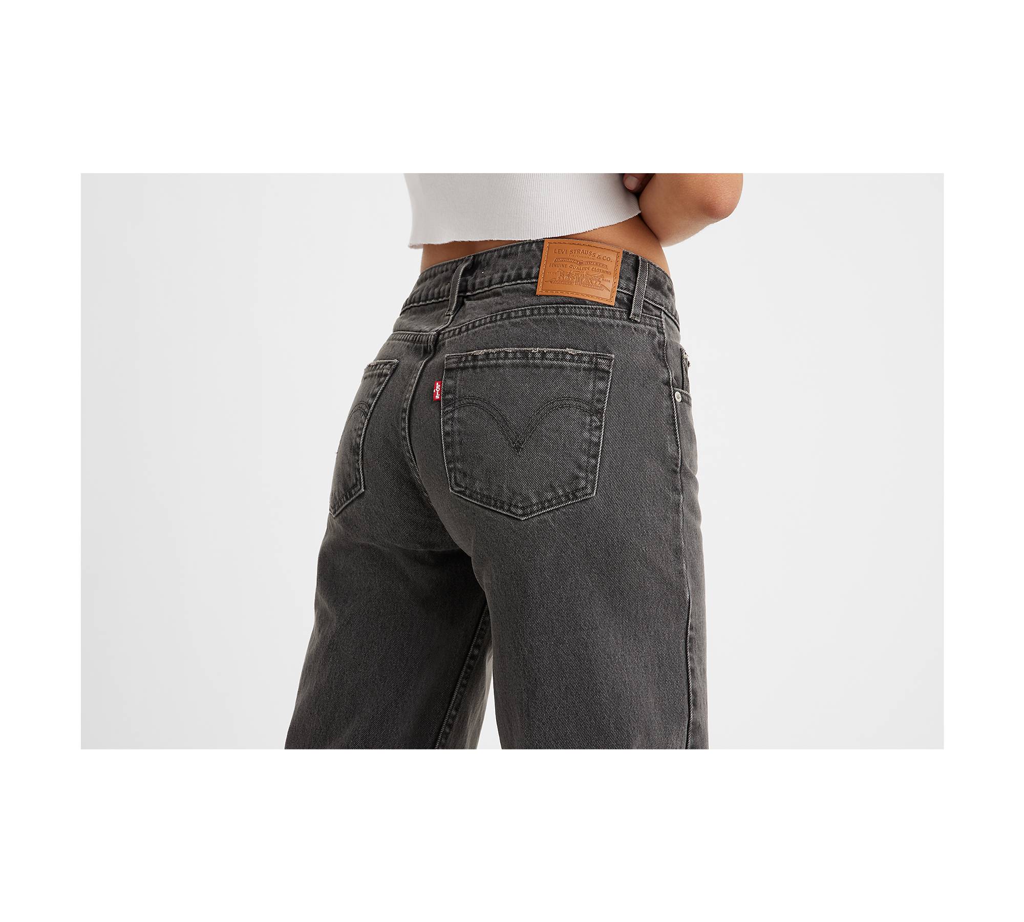 Fashion (gray)Women High Waist Wide Leg Baggy Jeans Side Pocket