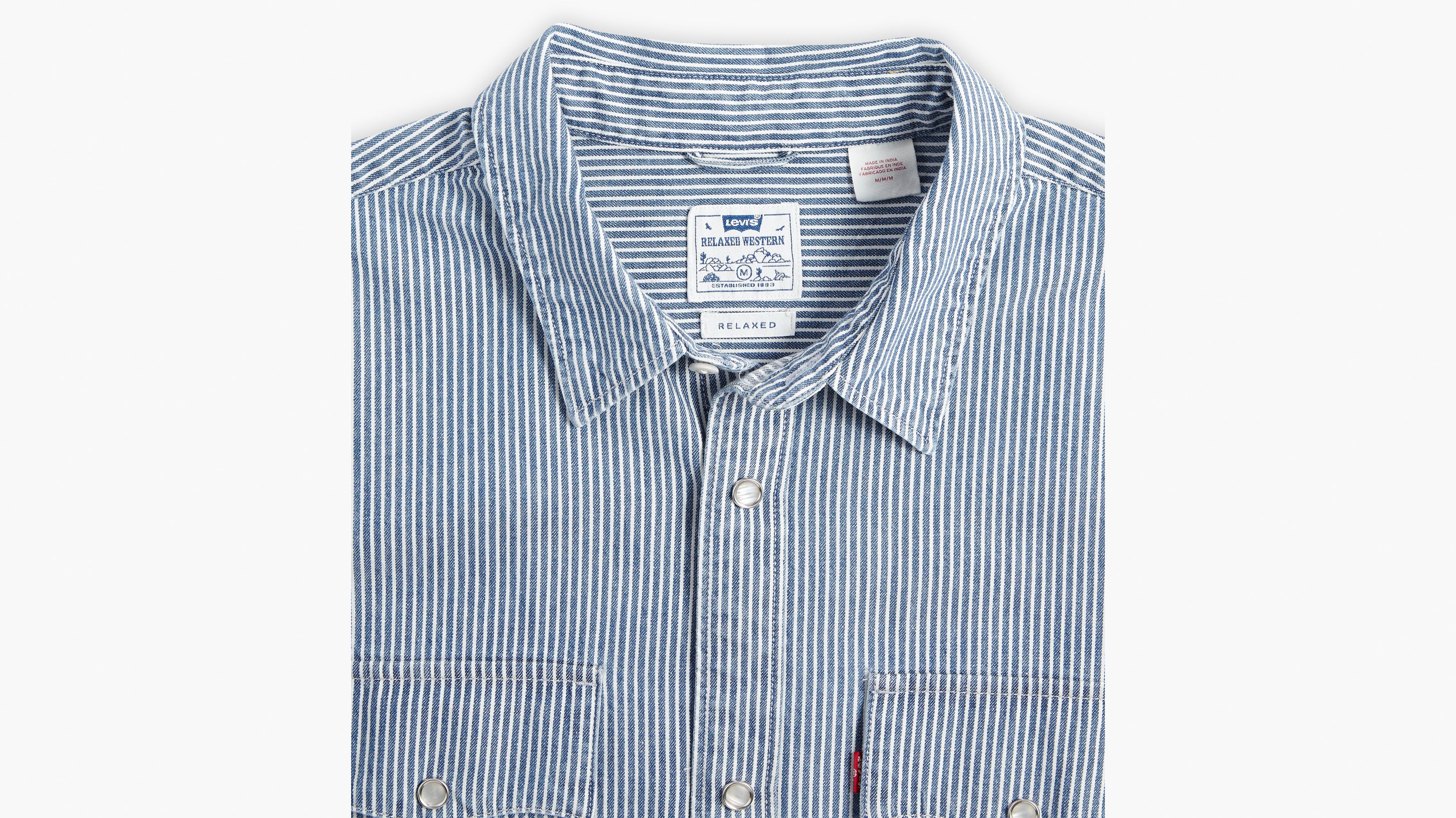 Levis blue and shop white striped shirt