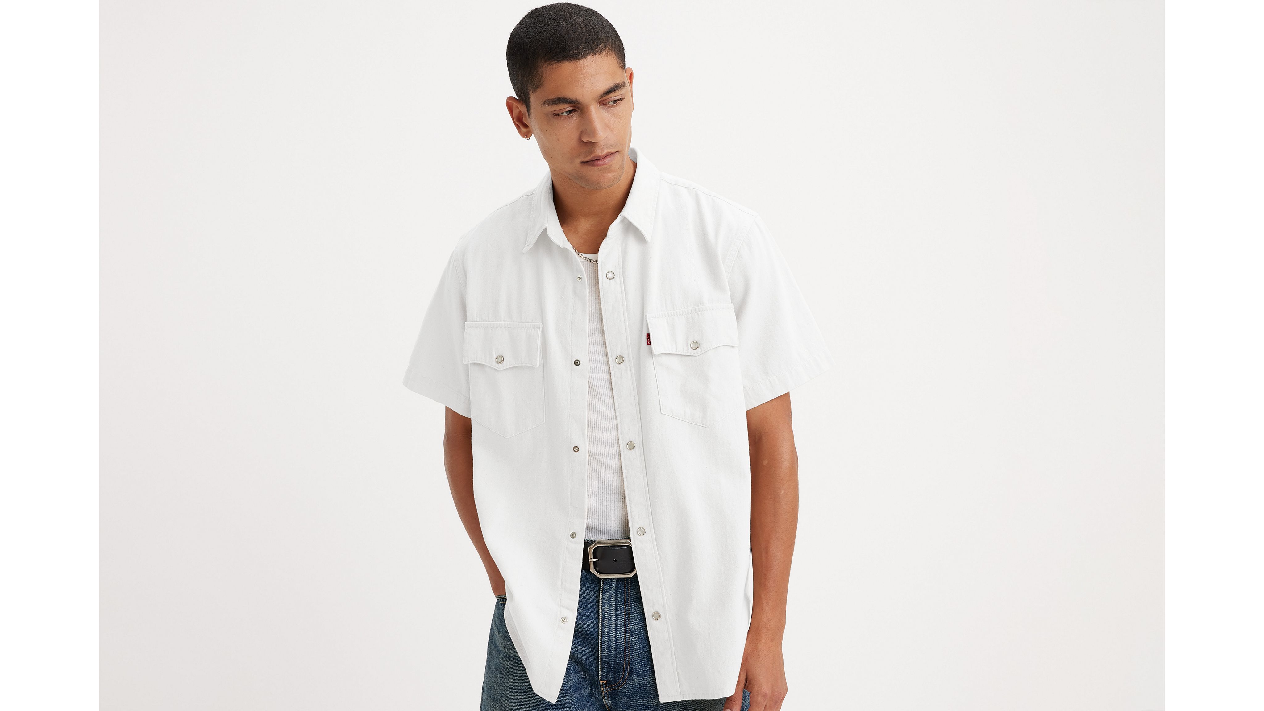 Relaxed Fit Short-sleeved Shirt - White - Men