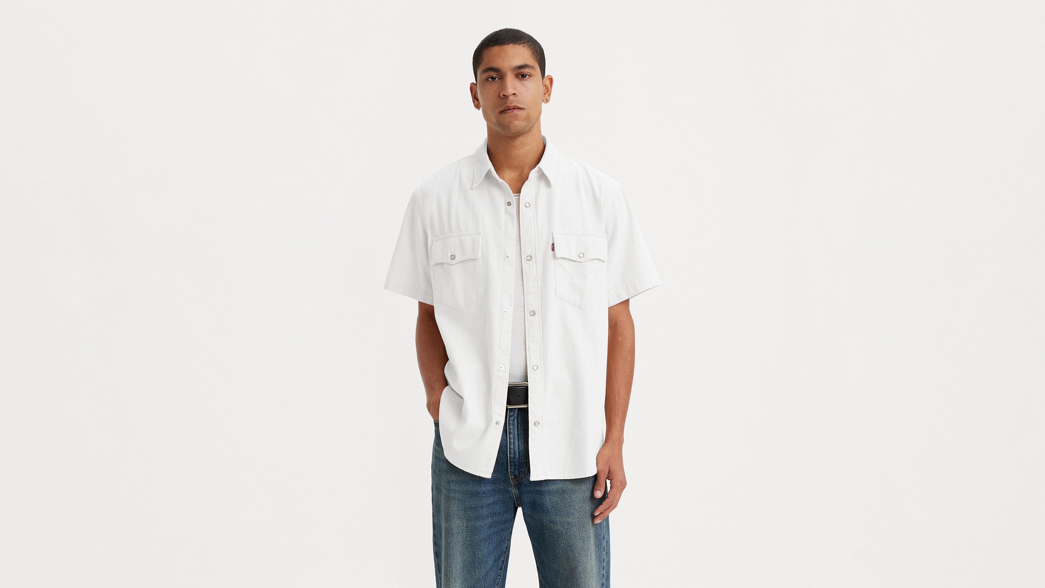 Short Sleeve Relaxed Fit Western Shirt - White