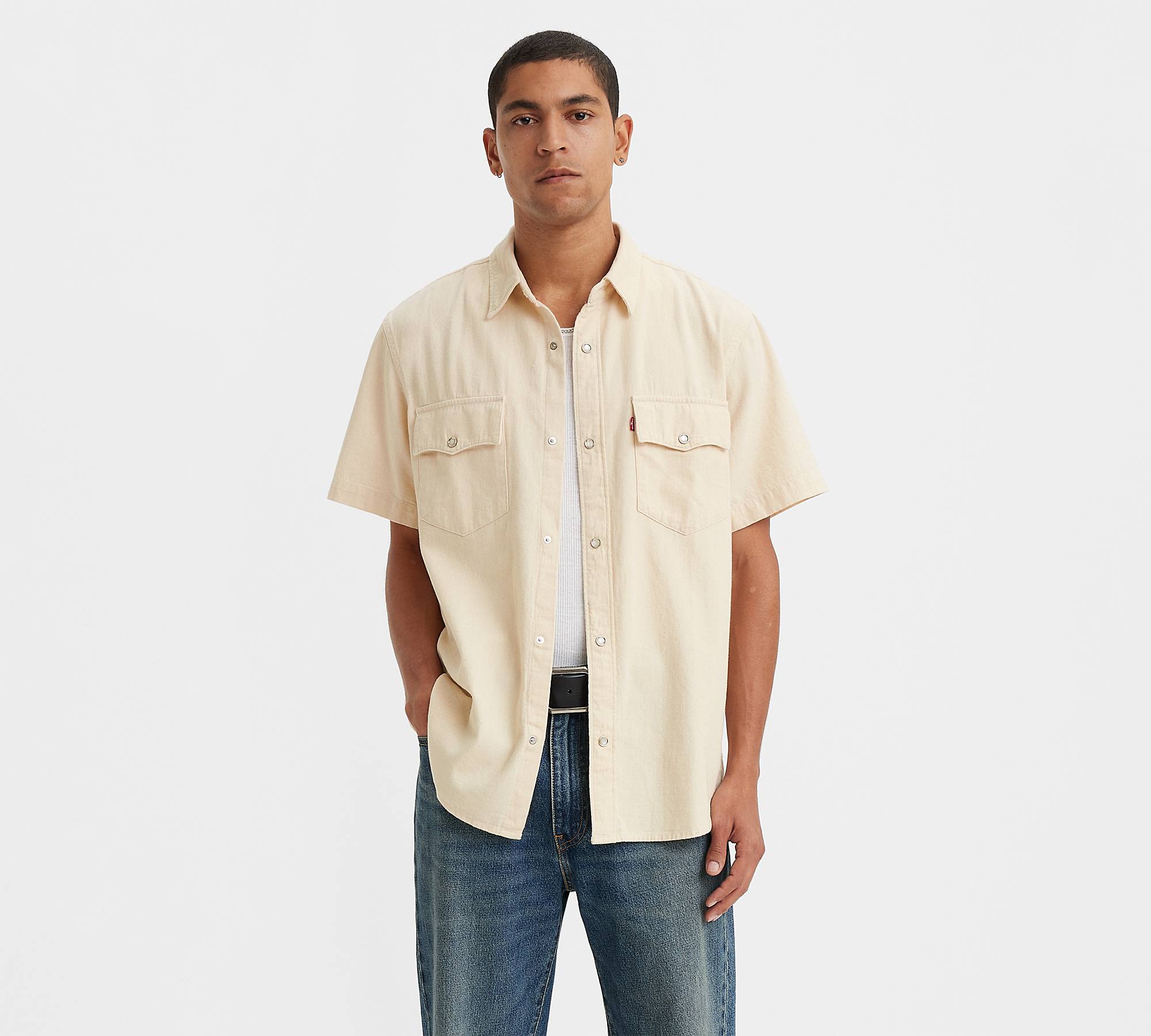 Short Sleeve Relaxed Fit Western Shirt - White