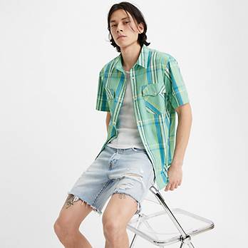 SS RELAXED FIT WESTERN WAAB PLAID WASABI 1