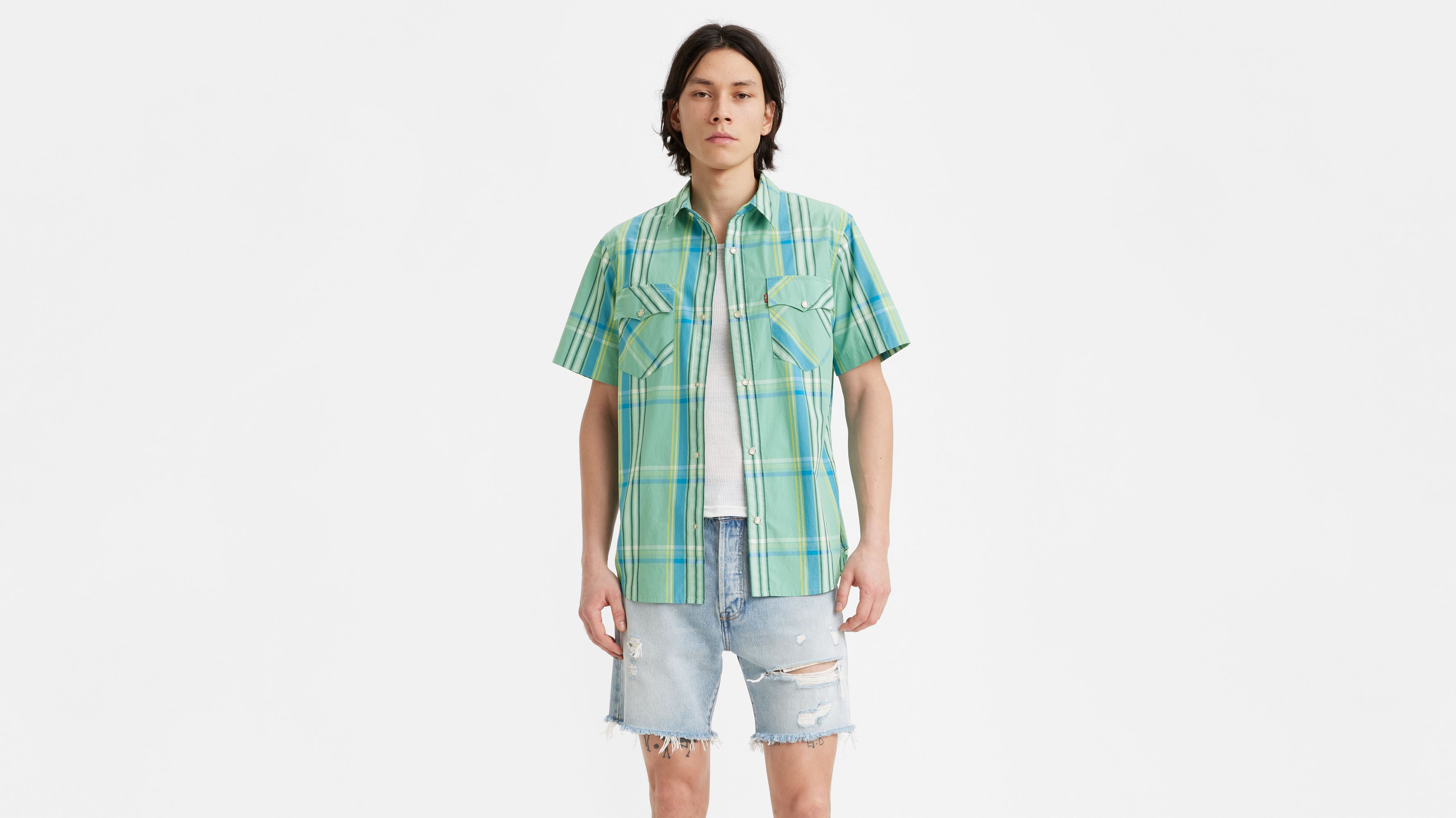 SS RELAXED FIT WESTERN WAAB PLAID WASABI 4