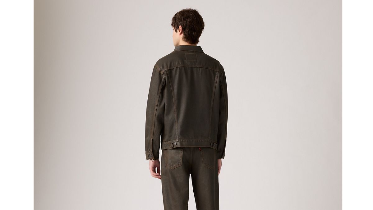 Relaxed Fit Trucker Jacket — Brown Wood Coated - Brown