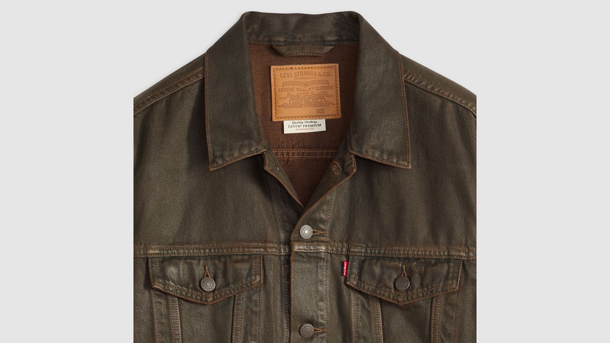 Relaxed Fit Trucker Jacket — Brown Wood Coated - Brown