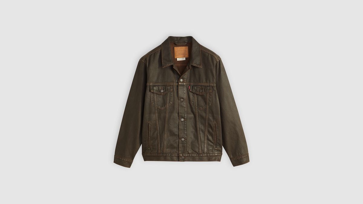 Relaxed Fit Trucker Jacket — Brown Wood Coated - Brown