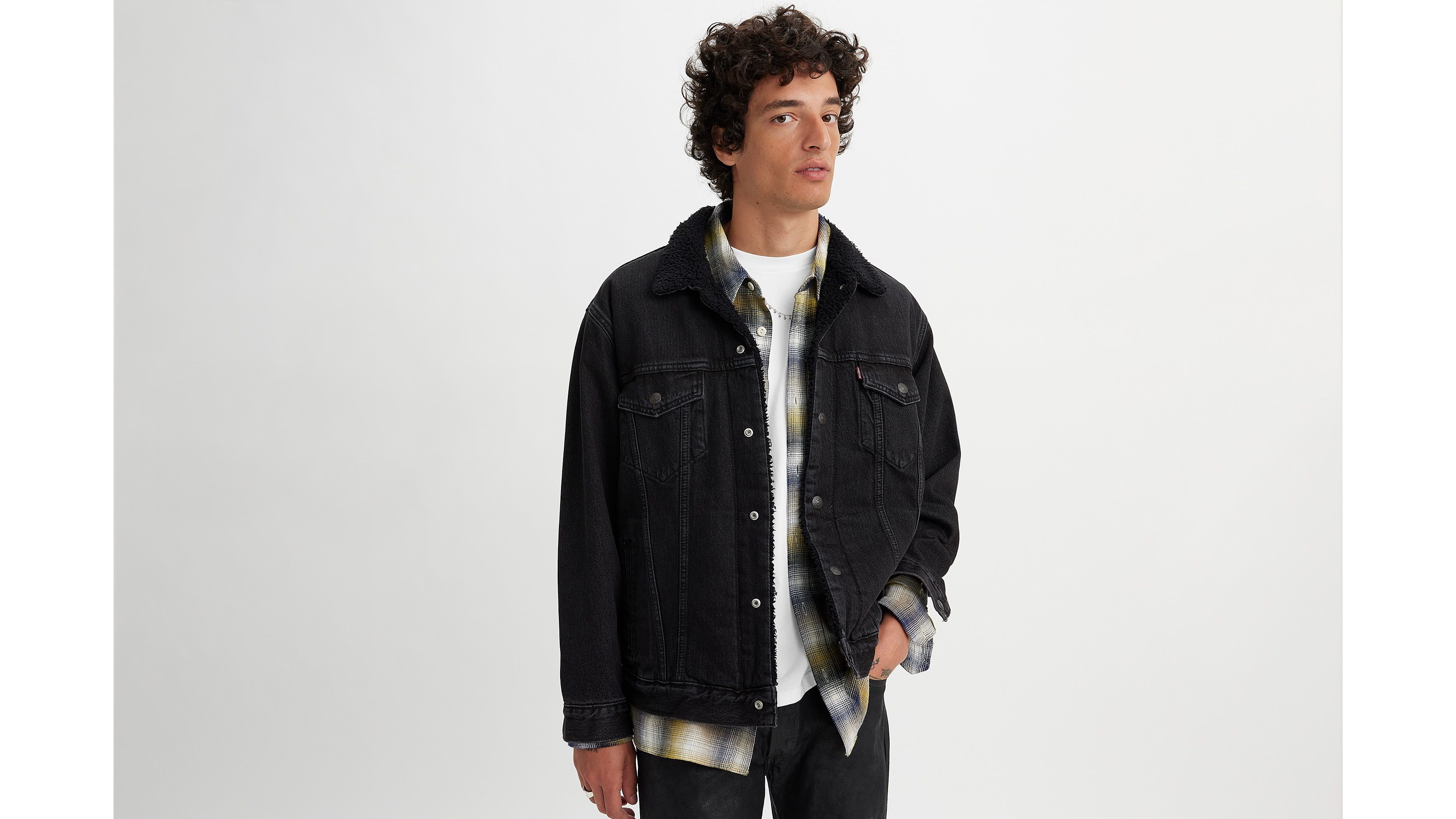 Levi's black sherpa denim on sale jacket