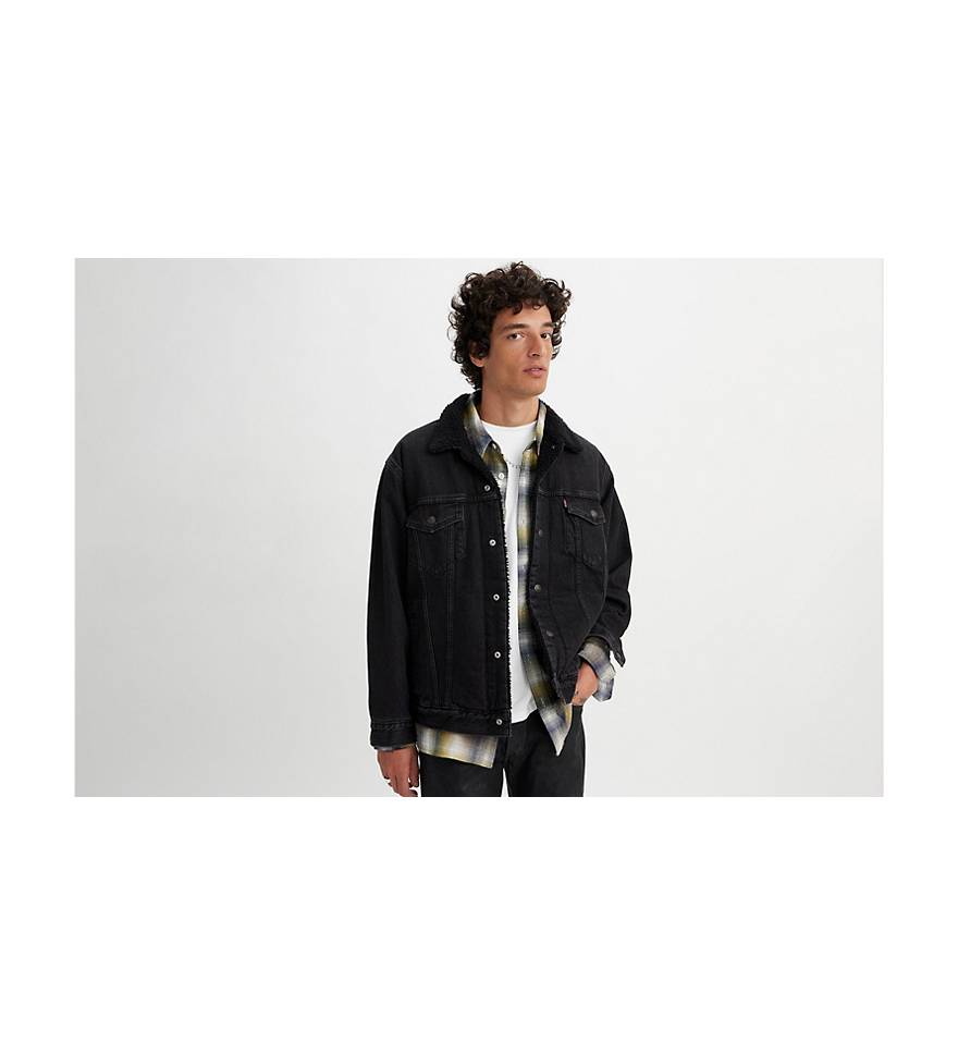 Relaxed Fit Trucker Jacket - Black