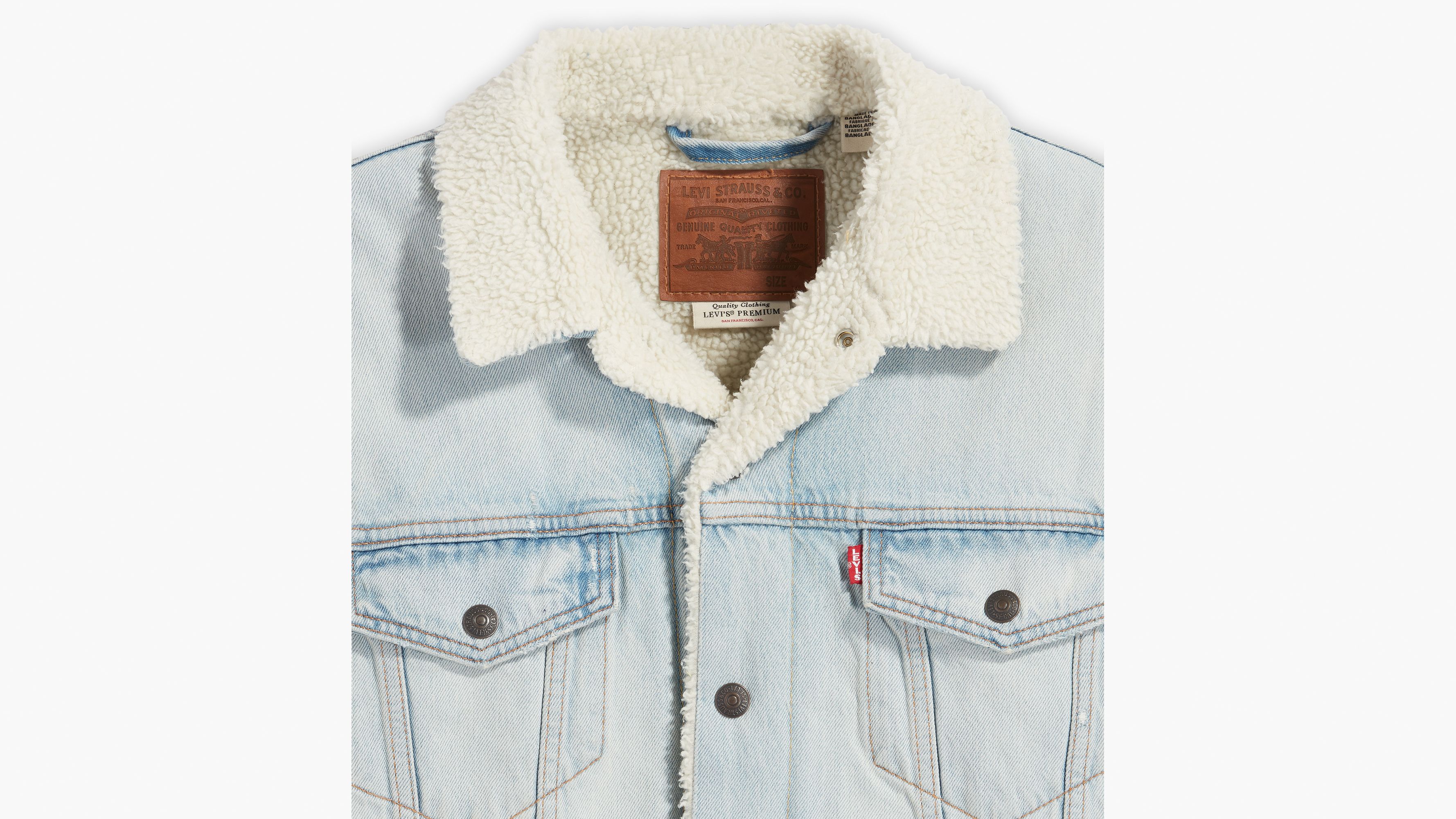 Acid wash sherpa/fur lined denim jacket. Thick