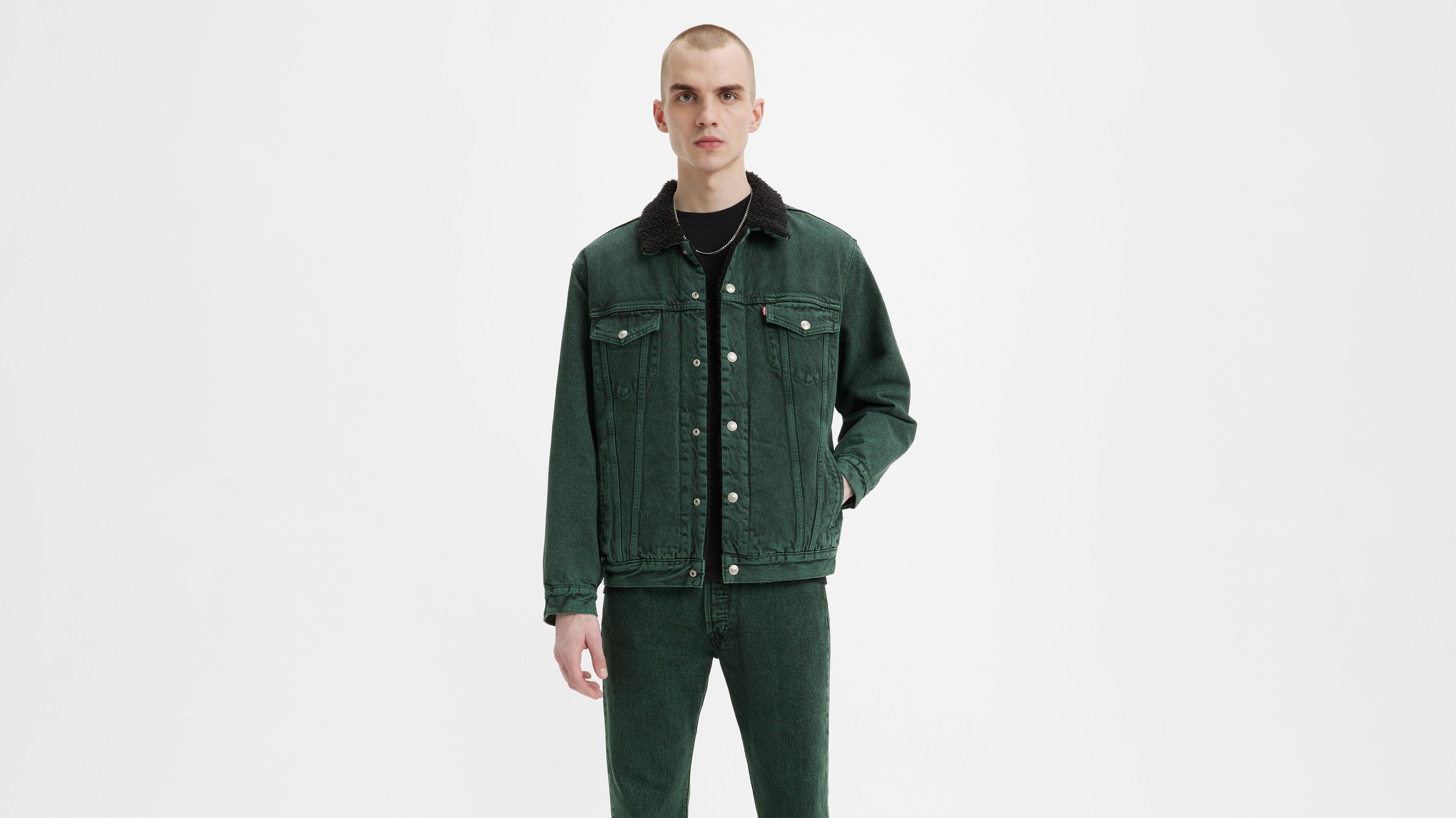 Relaxed Fit Sherpa Trucker Jacket Green Levi s US