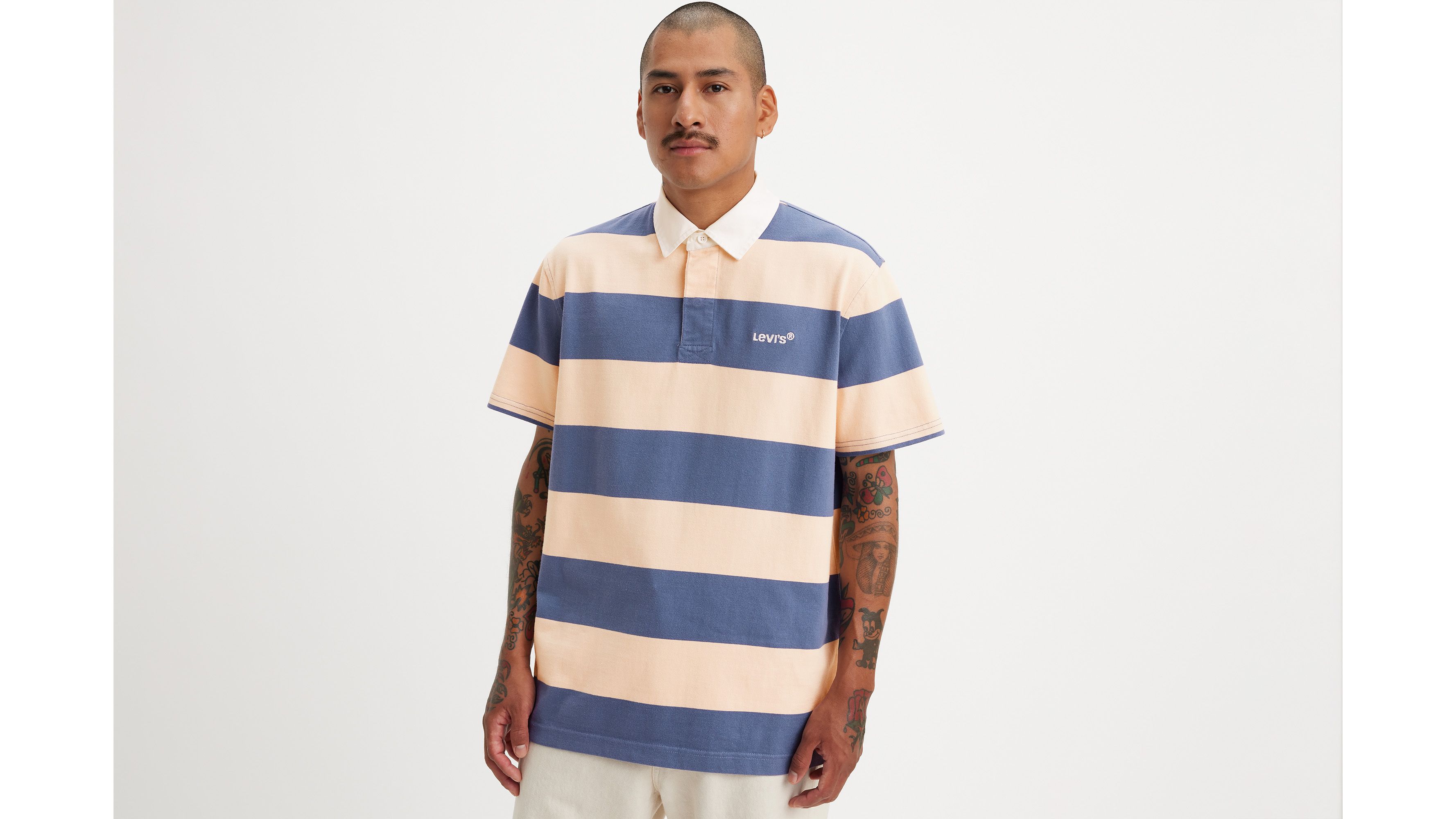 シャツ LMC STRIPE GOTHIC NAME RUGBY SHIRT SA607 LMC Stripe Gothic Name Rugby Shirt - Blue | 하이츠스토어