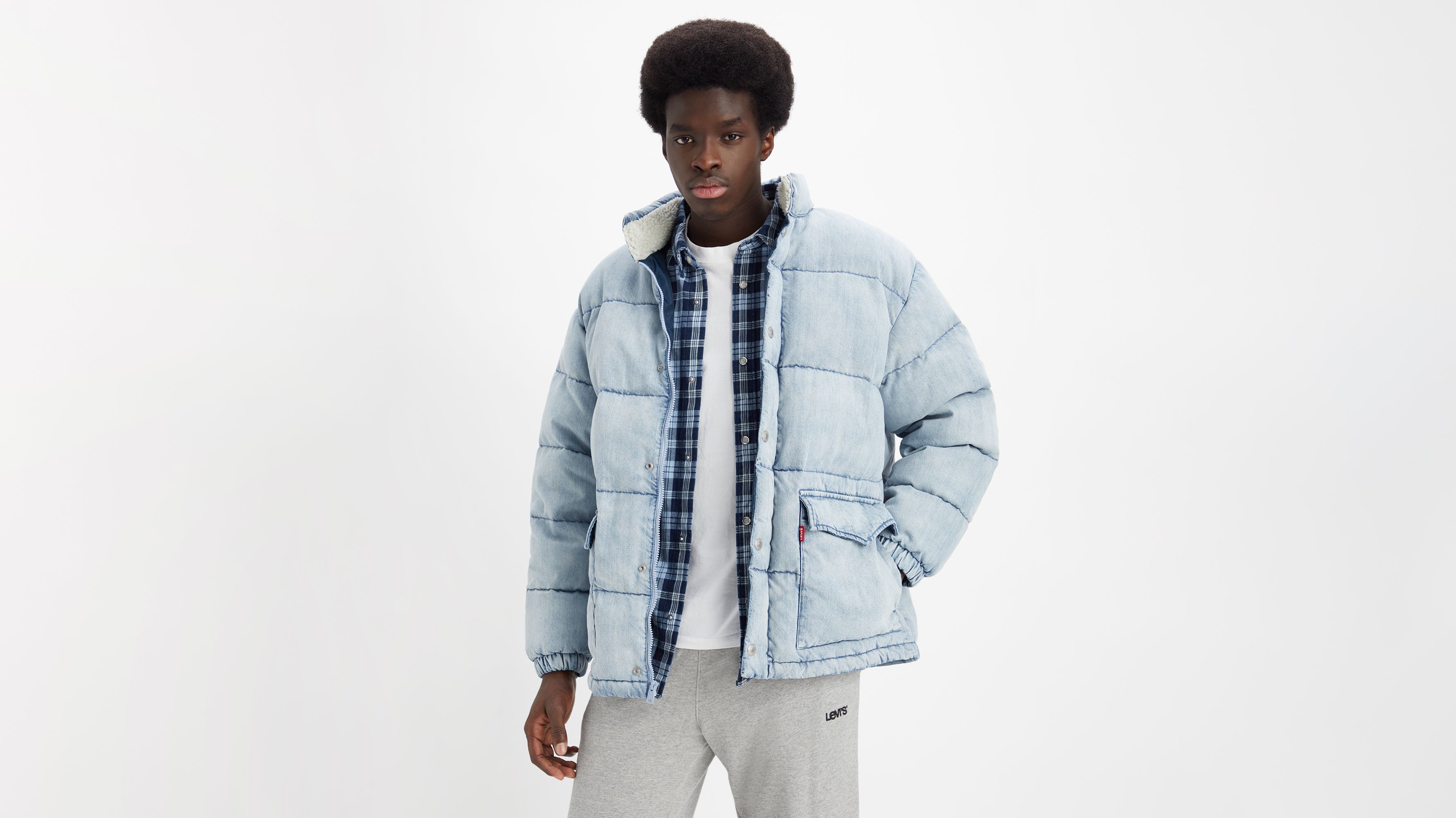 Long blue cheap puffer jacket