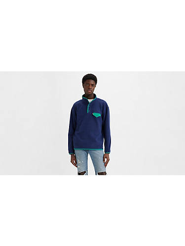 리바이스 Levi Barstow Fleece Snap Up Sweatshirt,Ocean Cavern - Blue