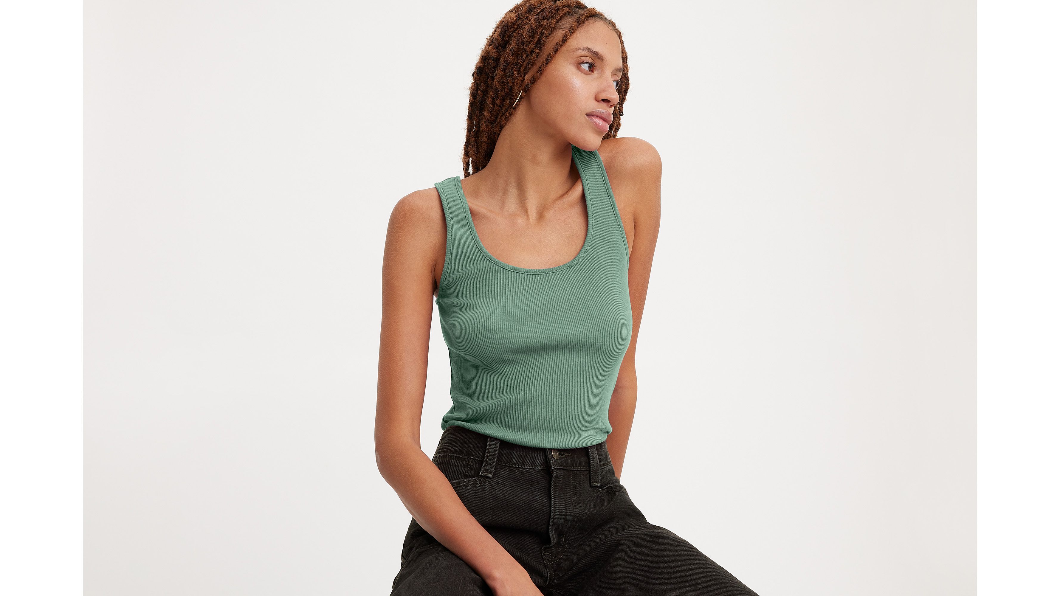 Green Cotton Rib Tank Top