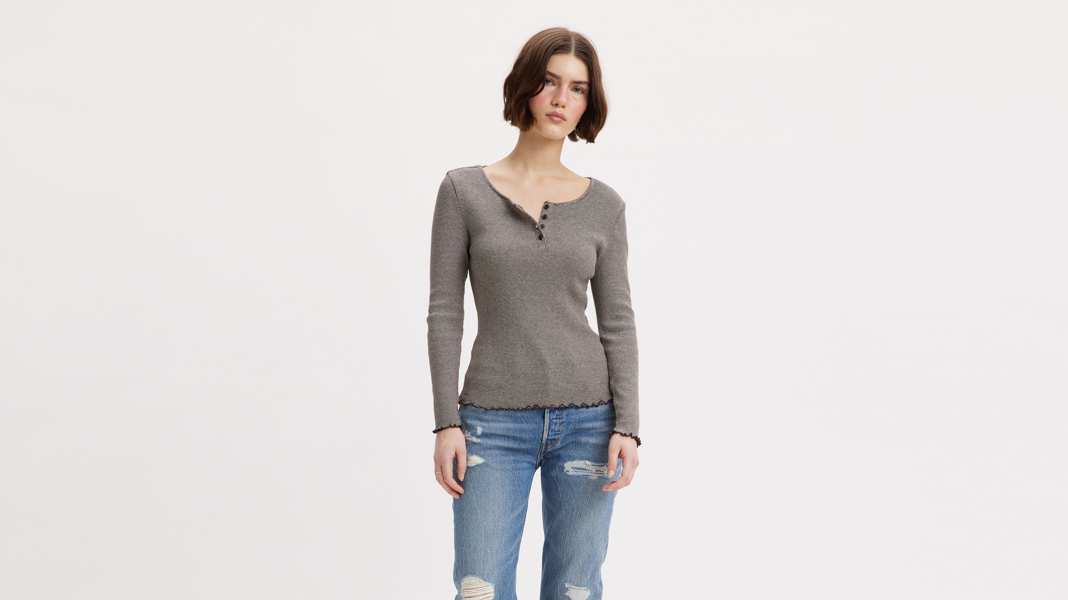 Dry Goods Waffle Henley Long Sleeve Top - Levi's Jeans, Jackets