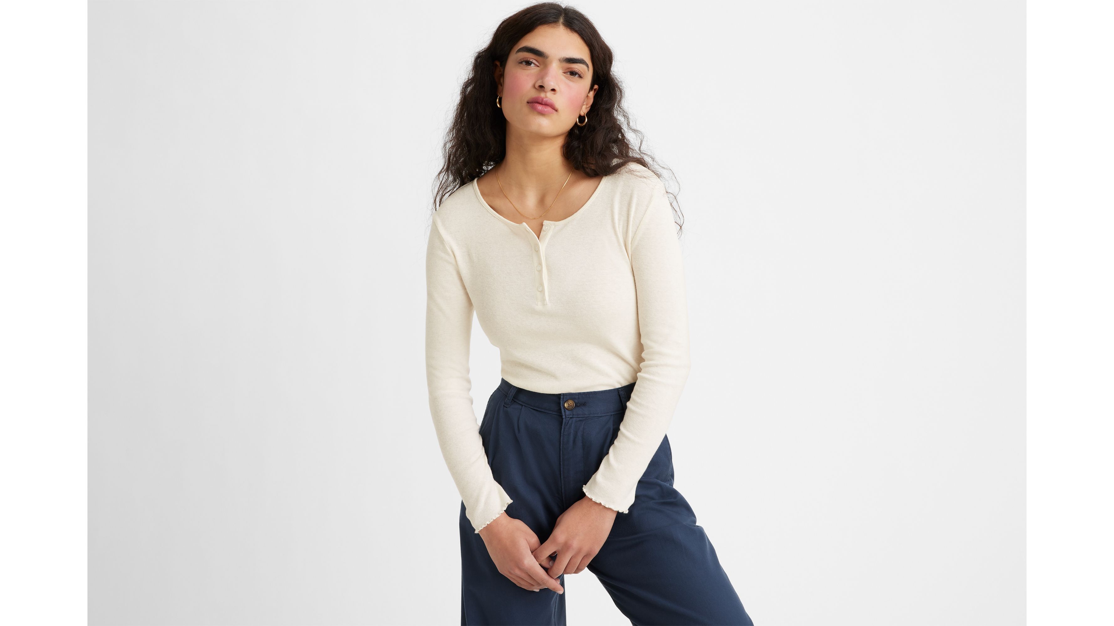 Women's Full Sleeves Henley Top - (Clearance No Exchange No Refund)