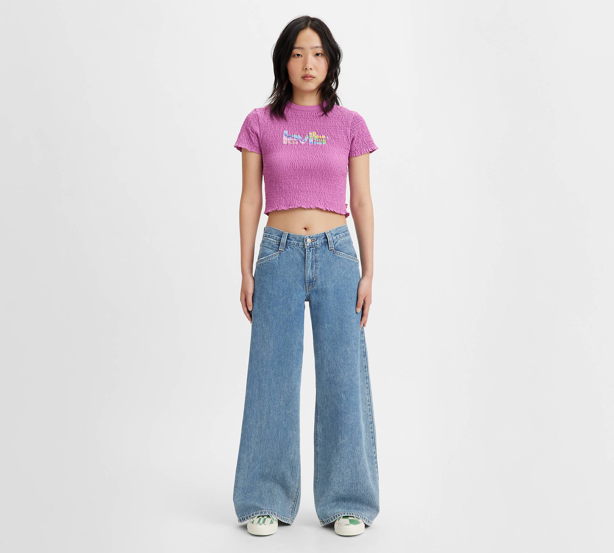 94 baggy wide leg women jeans - lavé moyen
