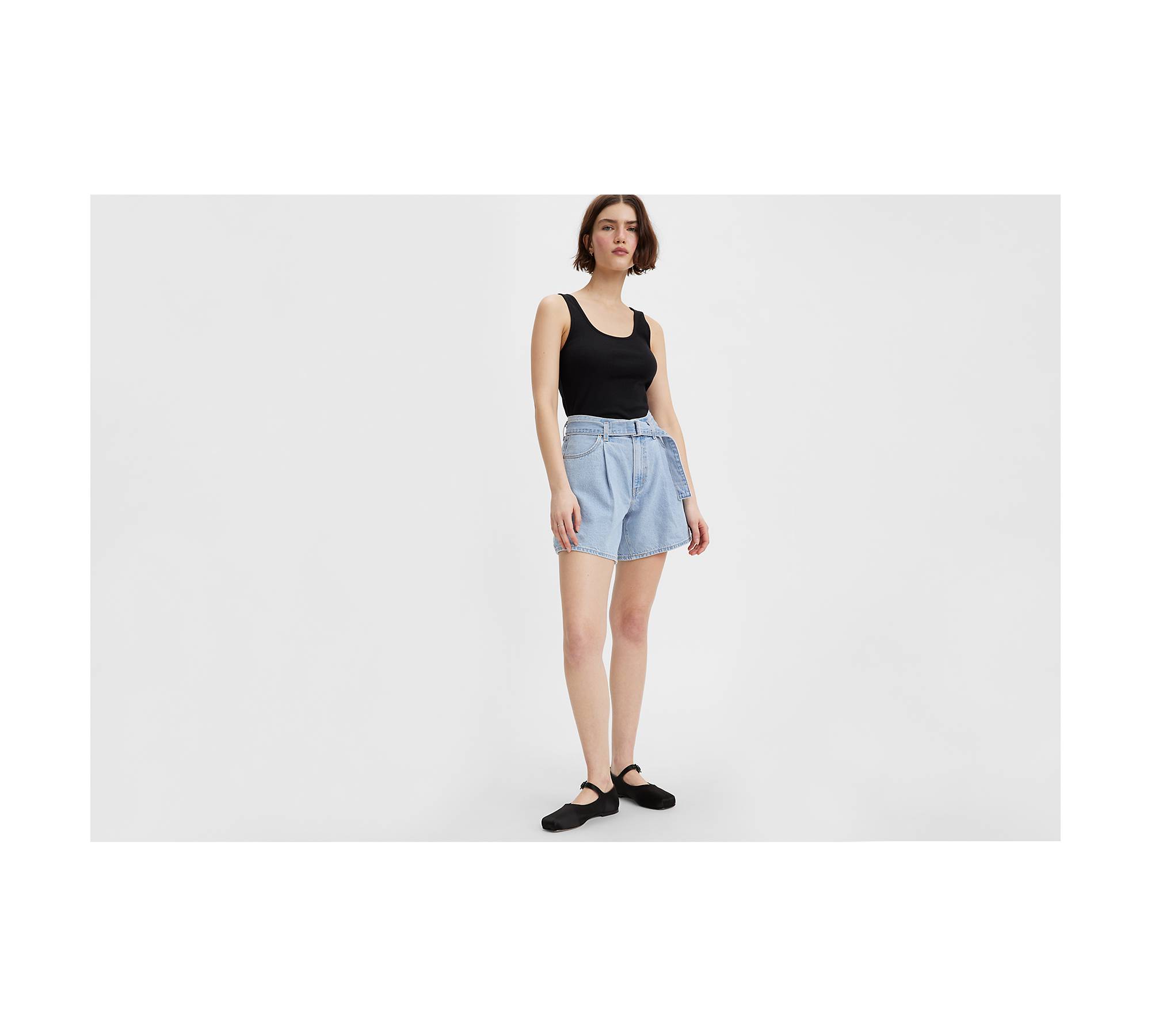 Belted Baggy Women's Shorts - Light Wash