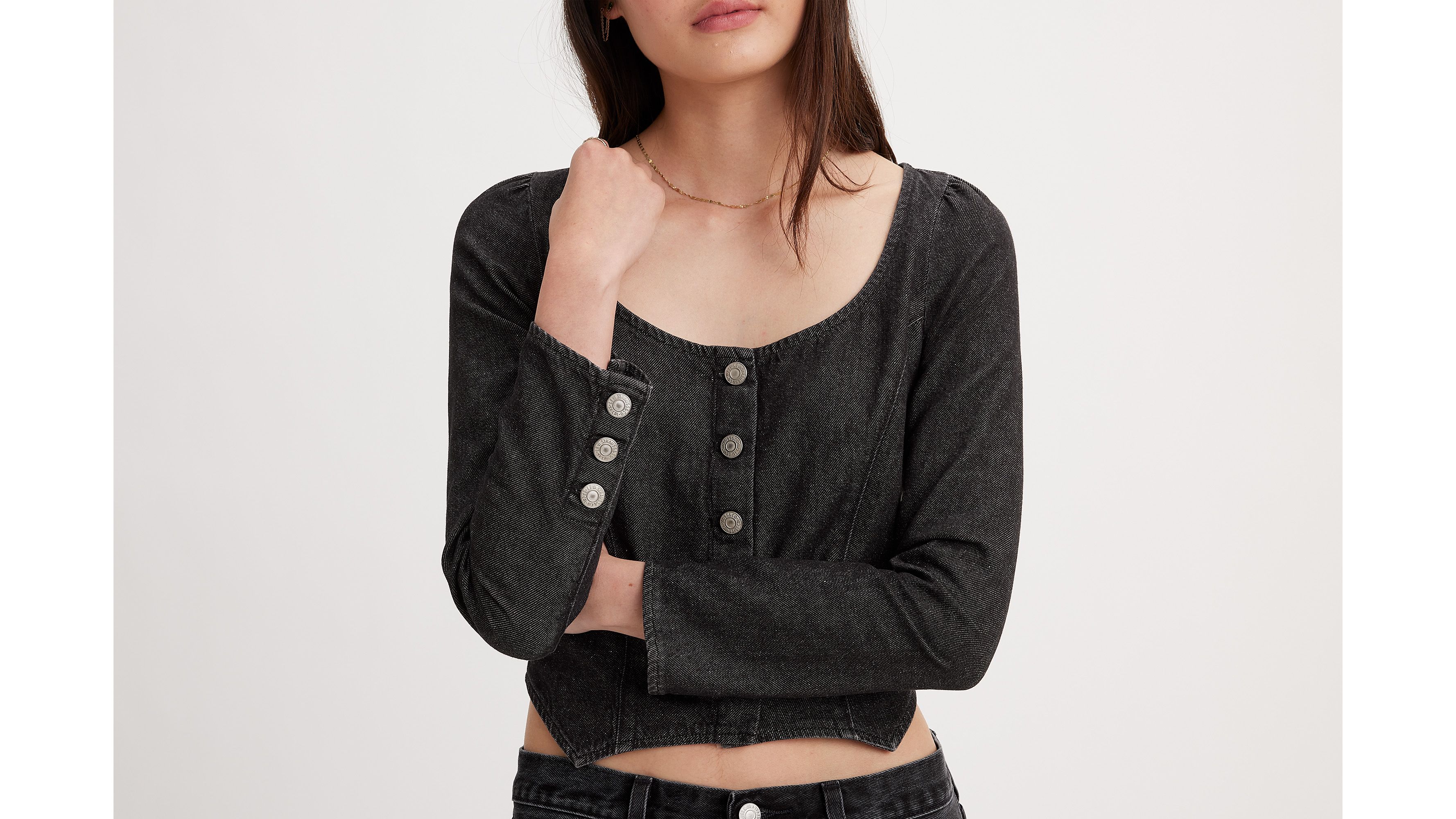 Weston Denim Long Sleeve Corset Blouse - Black | Levi's® CA