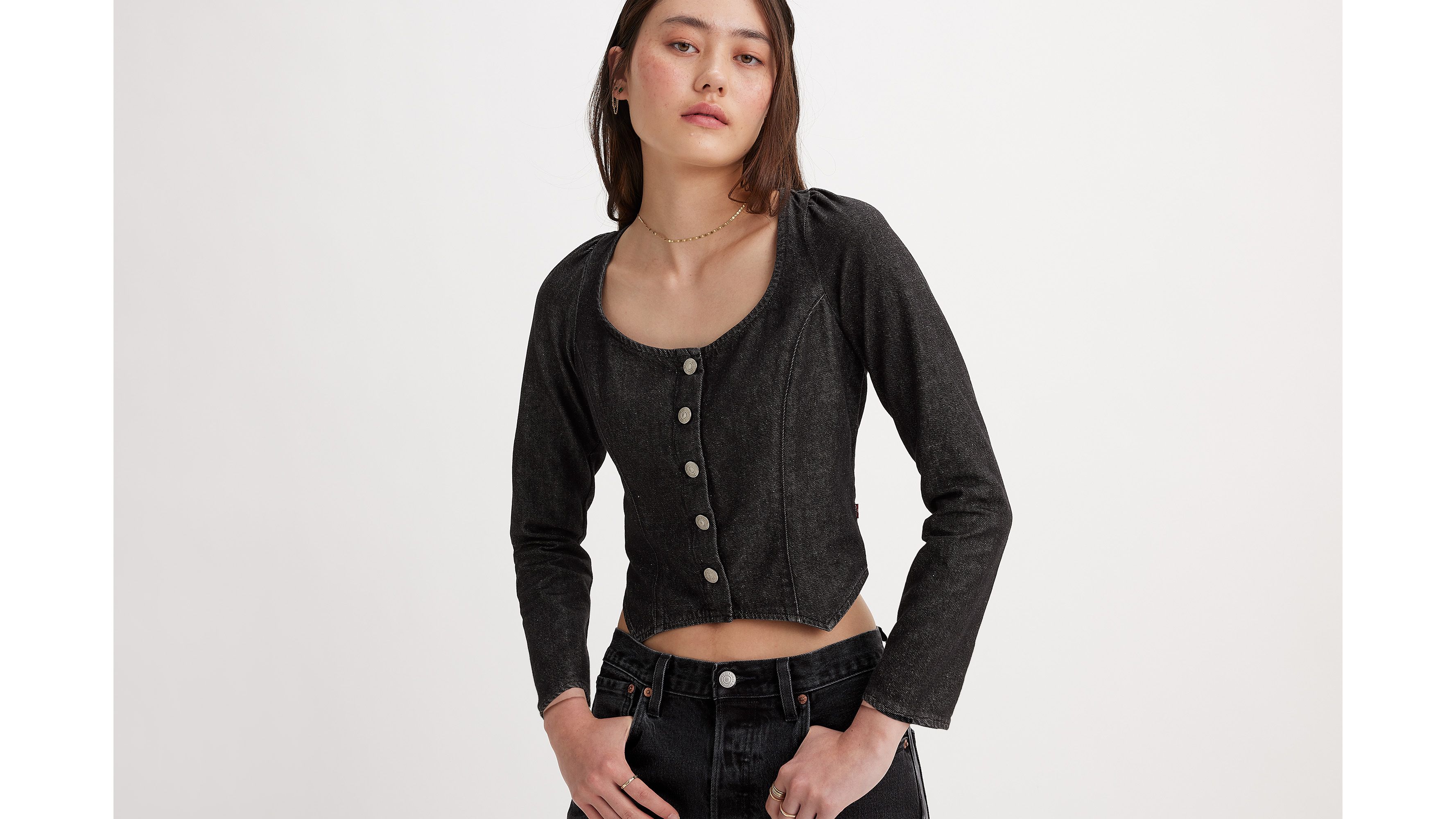 Blouse corset manche longue en denim Weston 1