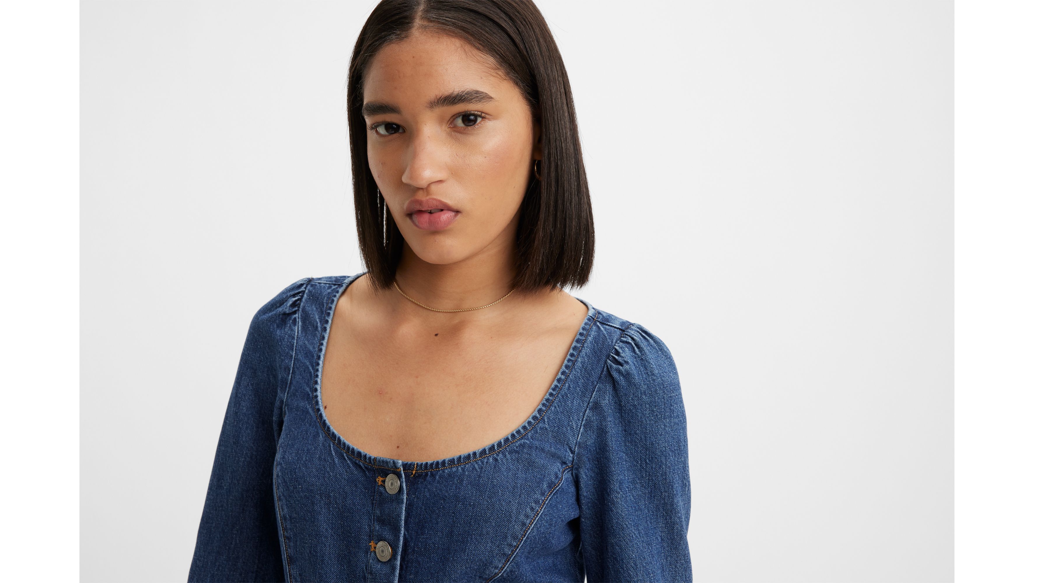 Weston Denim Long Sleeve Corset Blouse - Dark Wash