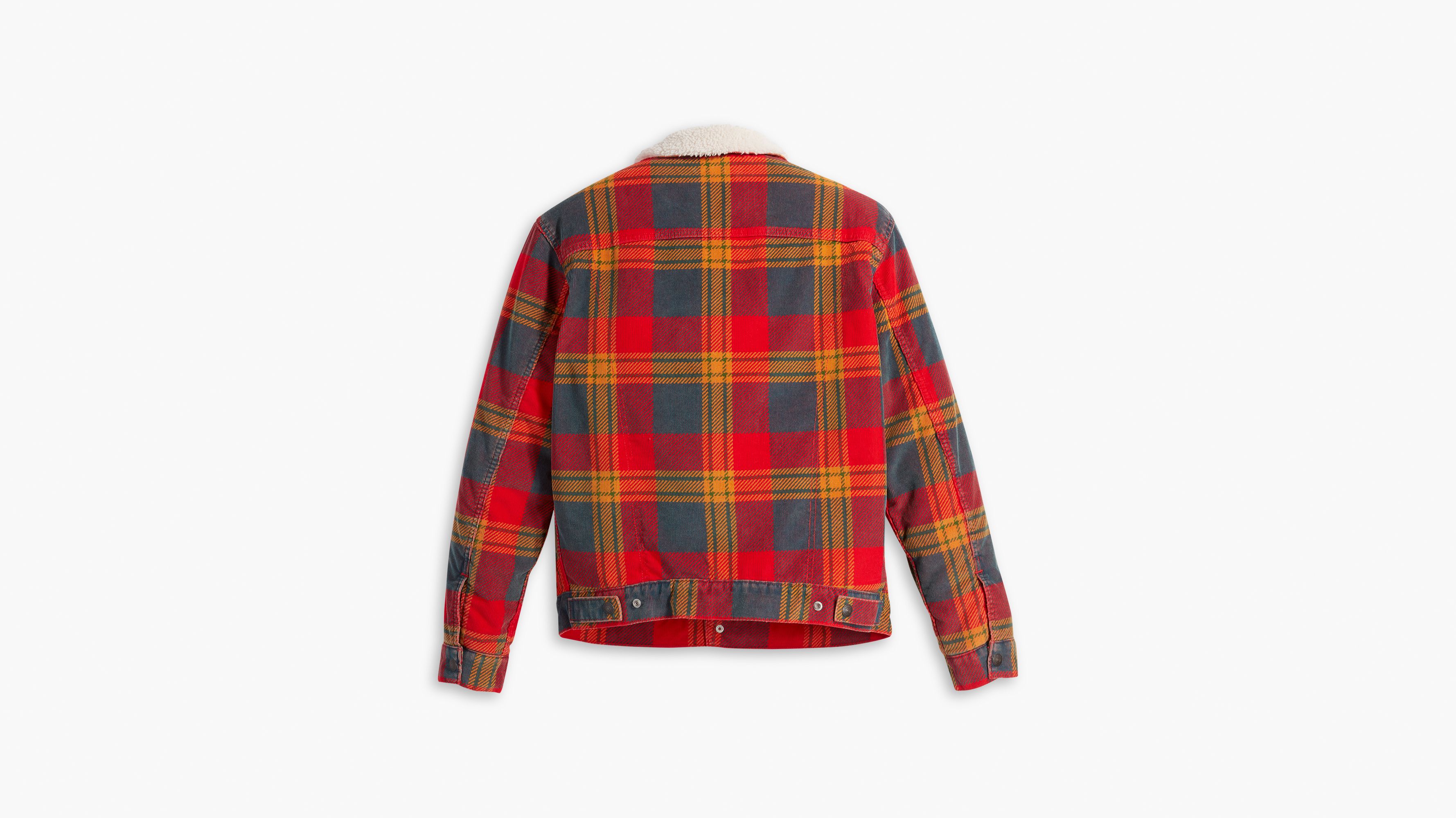 Cameron Red Plaid Jacket With Shearling Collar - USAJacket