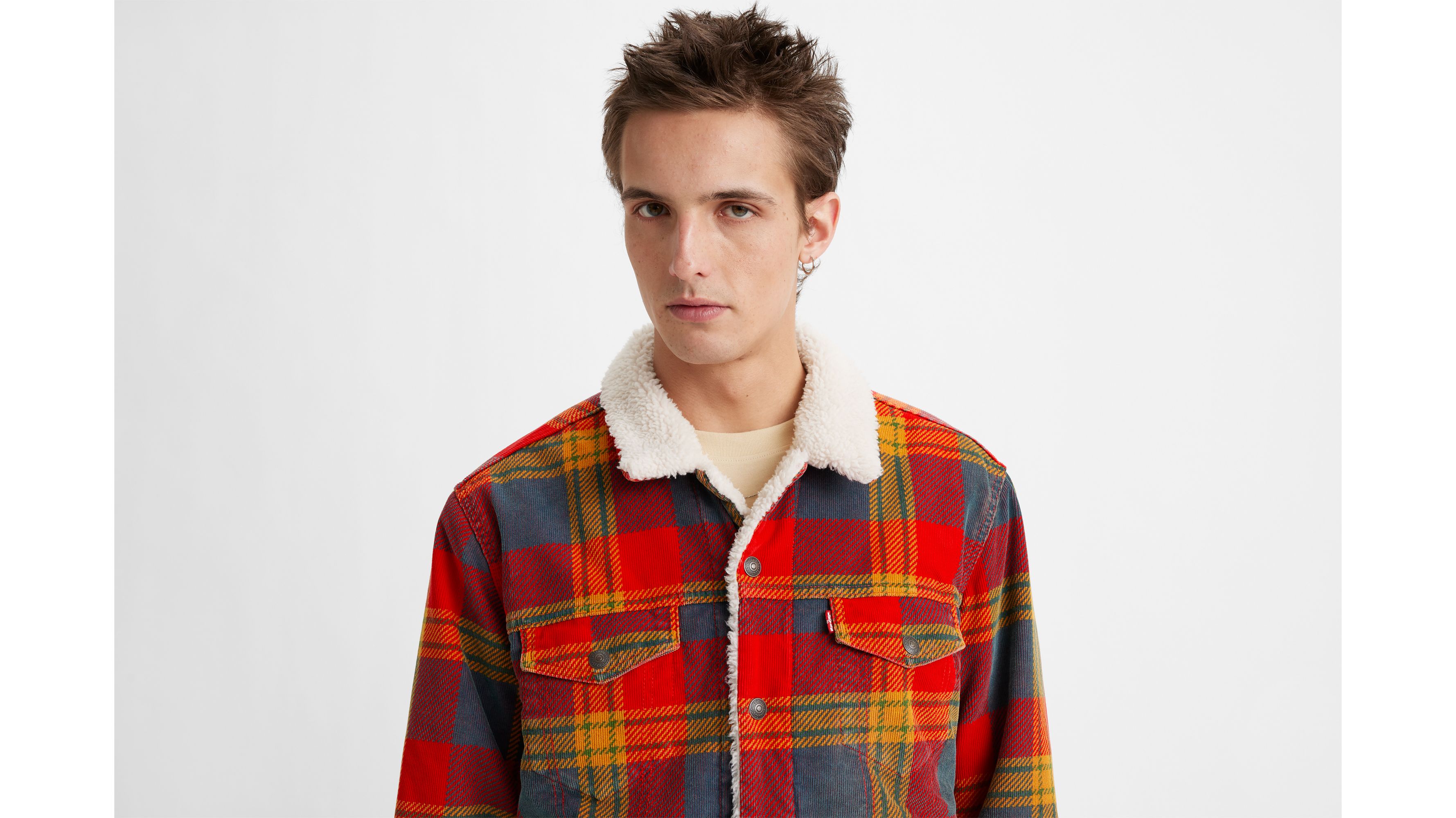 Checkered hot sale trucker jacket