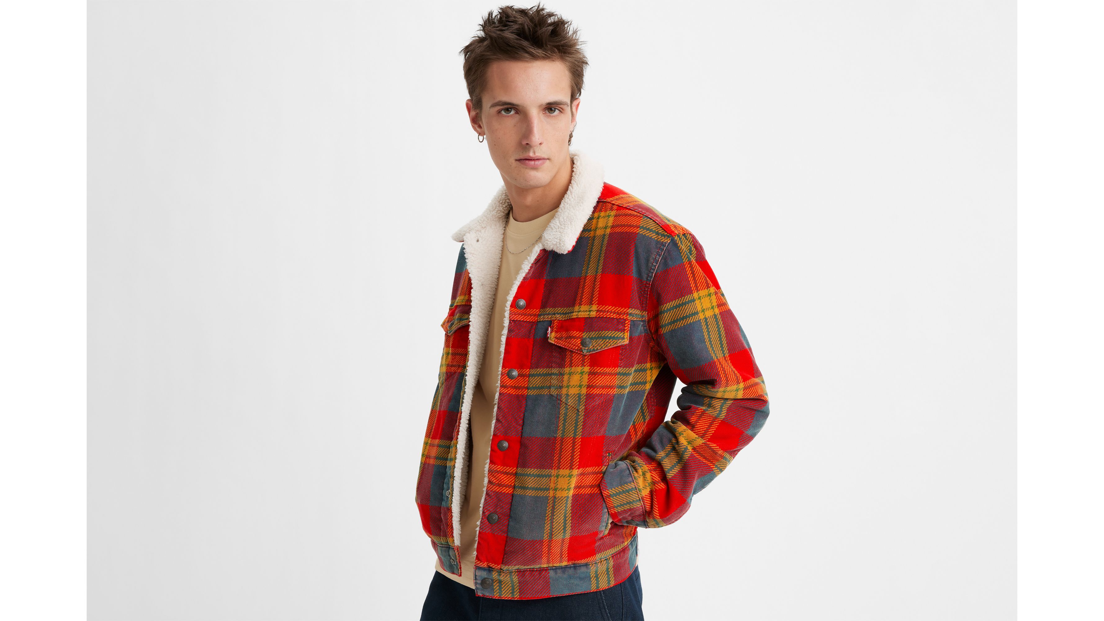 Blouson camionneur Type III tartan en sherpa