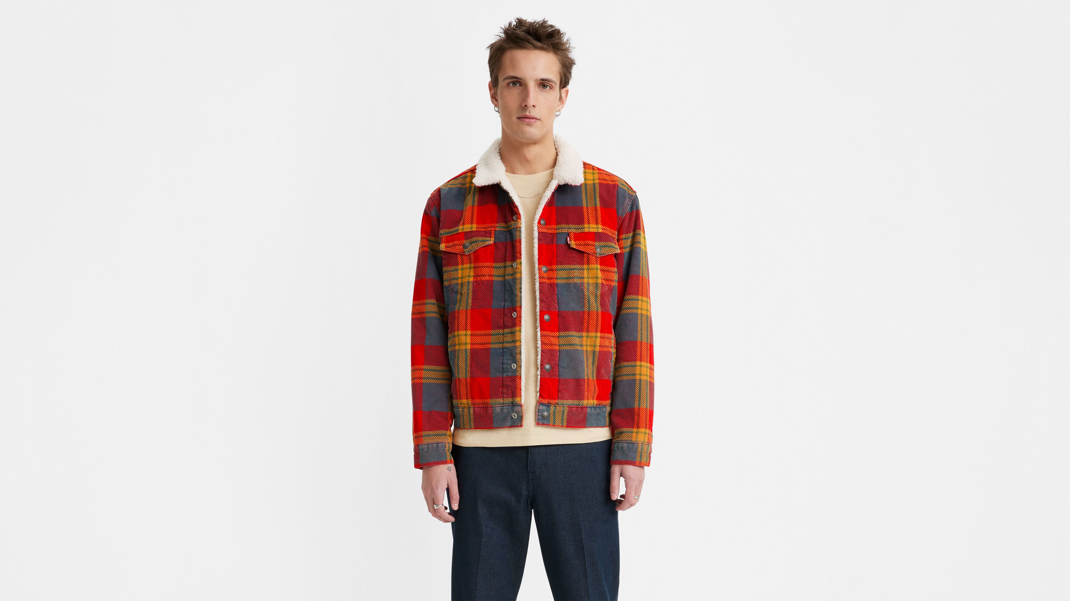 Levis sherpa hotsell jacket red plaid