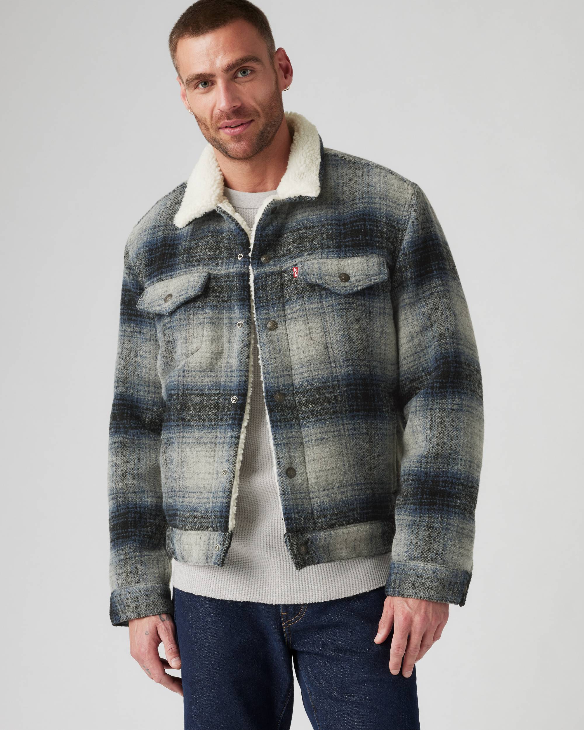Plaid Type Iii Sherpa Trucker Jacket - Grey | Levi's® US Plaid Type Iii Sherpa Trucker Jacket - Grey | Levi's® US