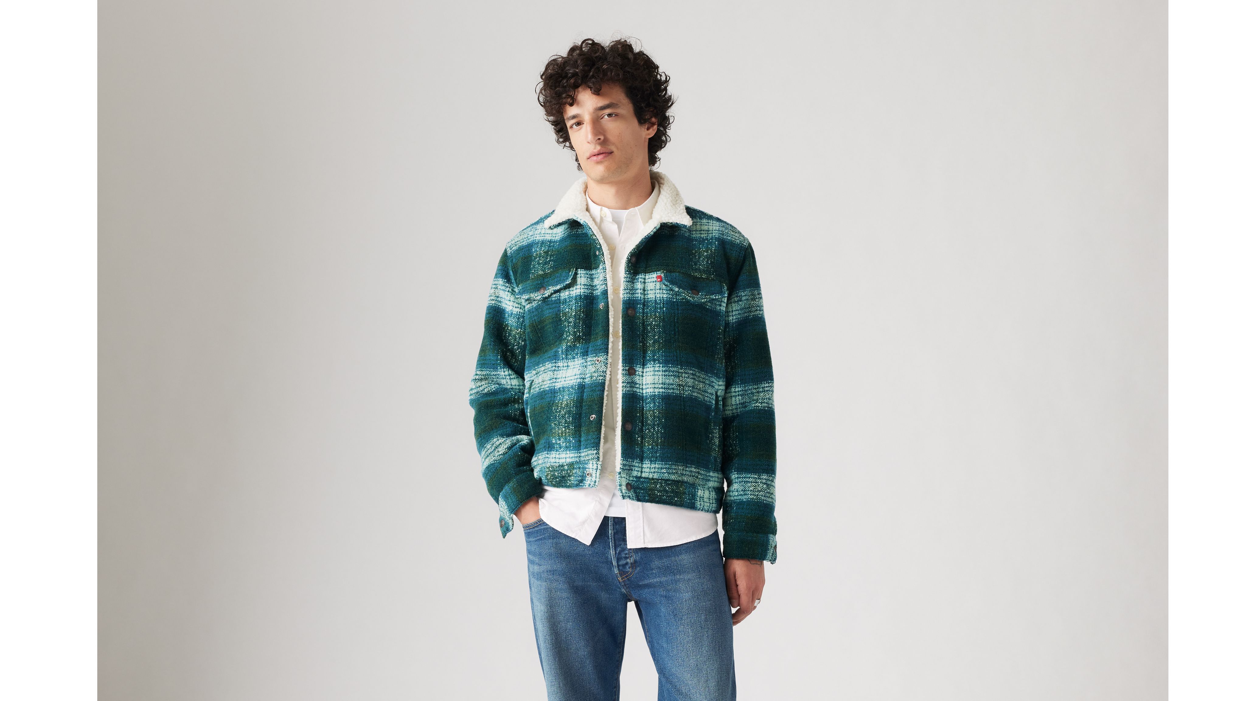 Plaid Type Iii Sherpa Trucker Jacket - Blue | Levi's® CA Plaid Type Iii Sherpa Trucker Jacket - Blue | Levi's® CA