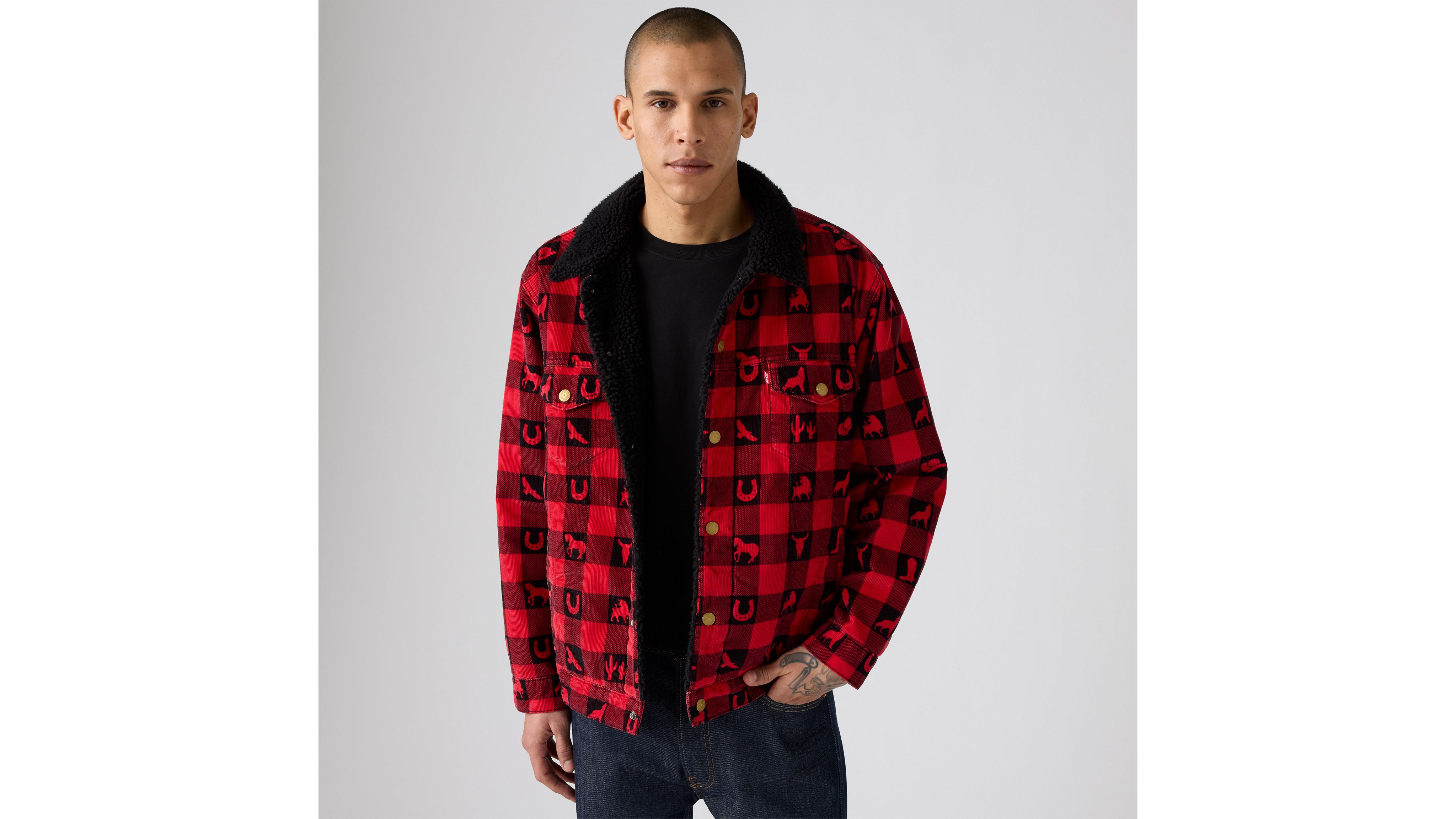 Relaxed Fit Sherpa Plaid Trucker Jacket 1