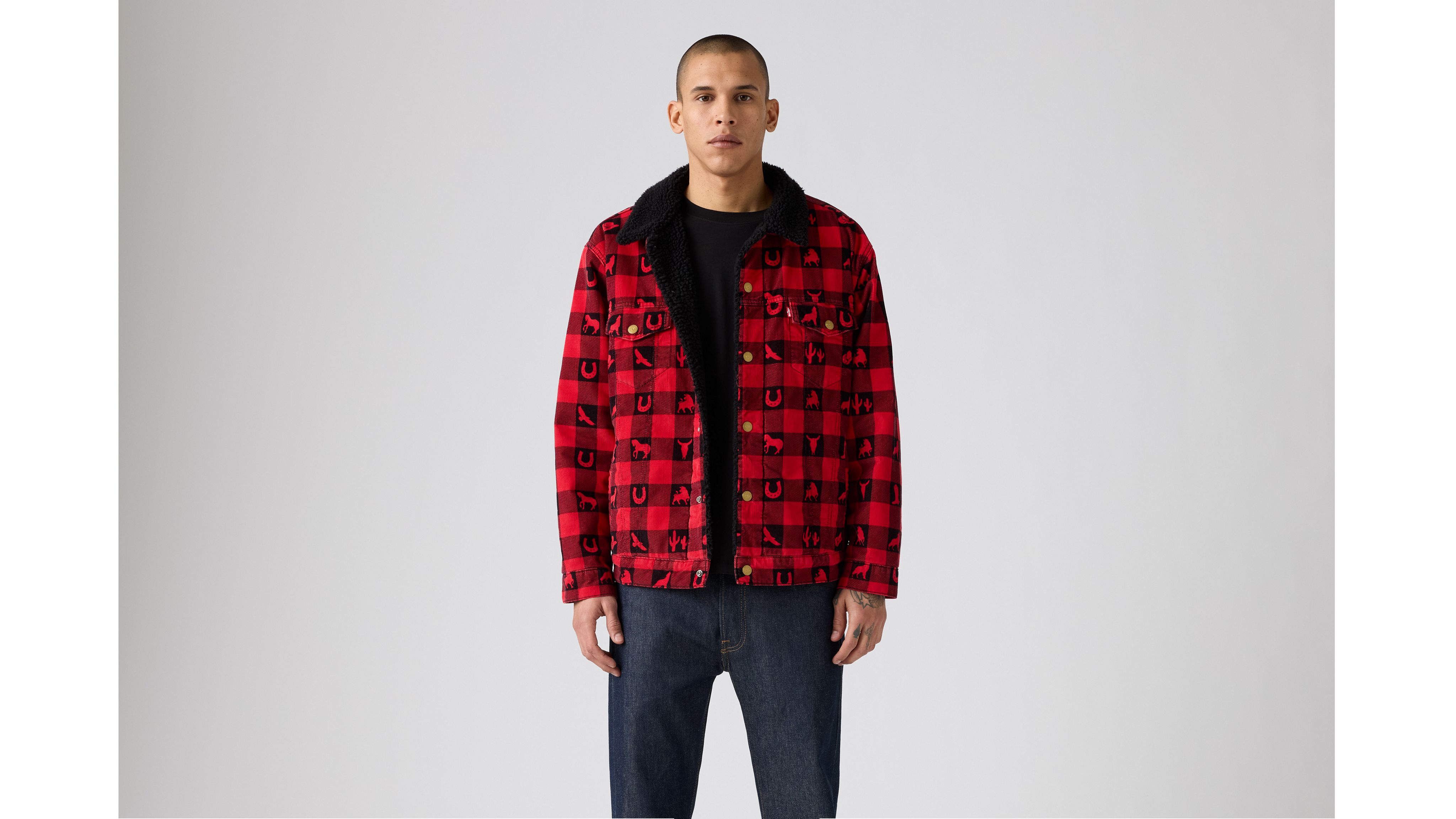 Relaxed Fit Sherpa Plaid Trucker Jacket 14