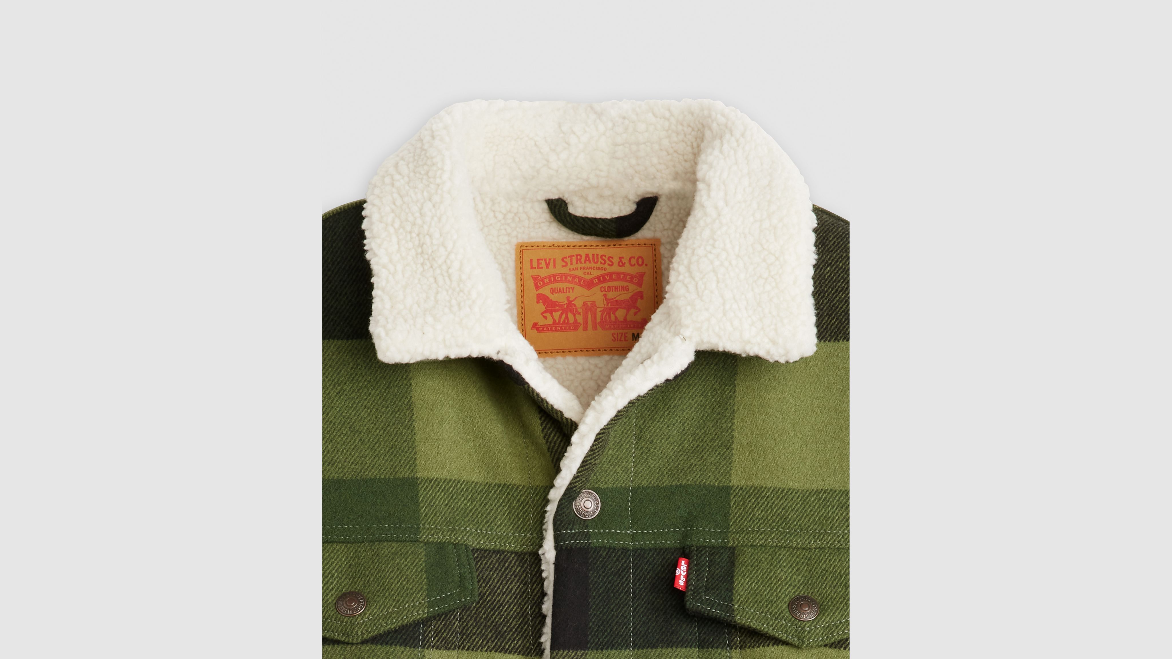 Relaxed Fit Sherpa Trucker Jacke mit Karos 6