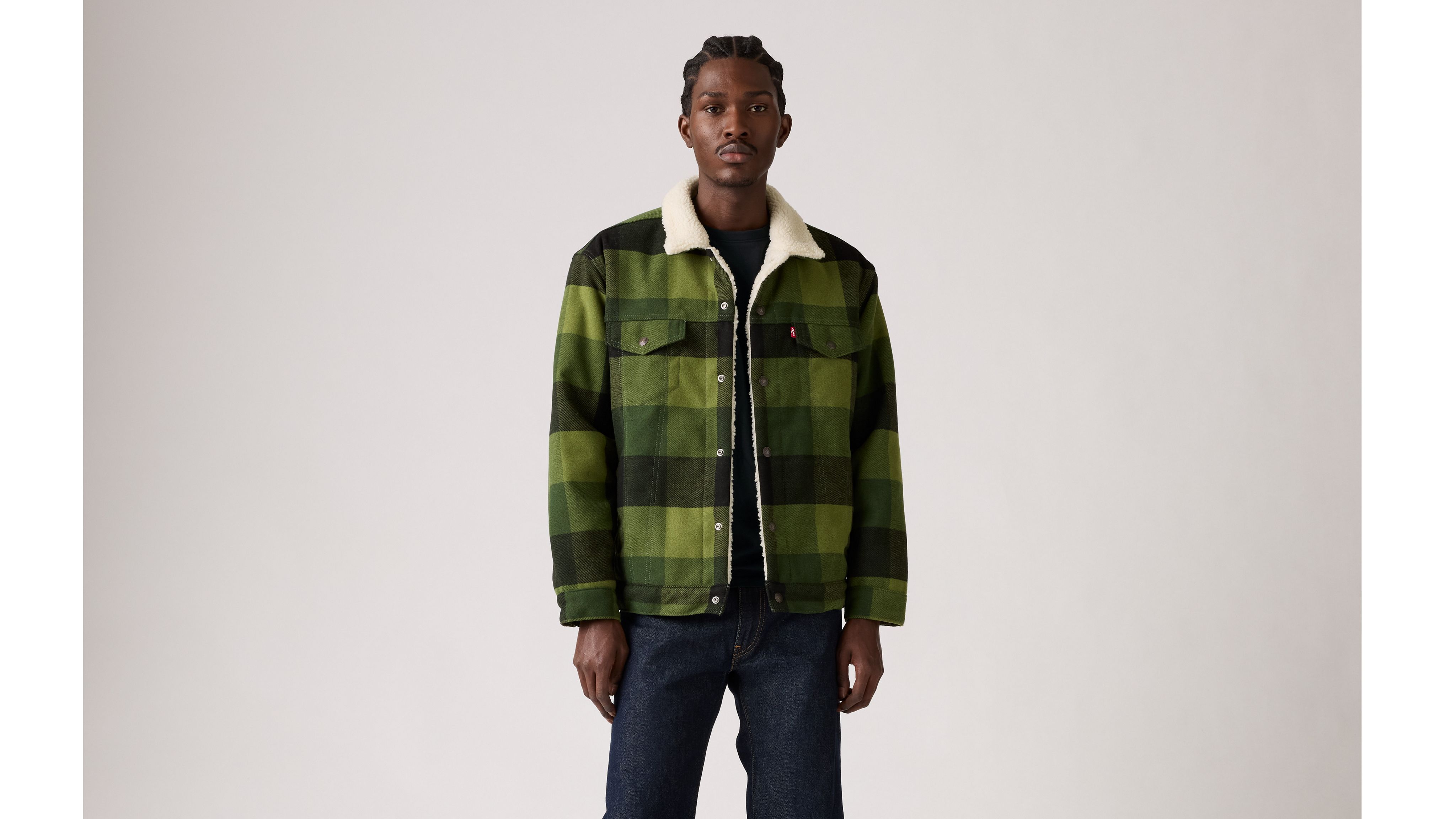 Relaxed Fit Sherpa Trucker Jacke mit Karos 4