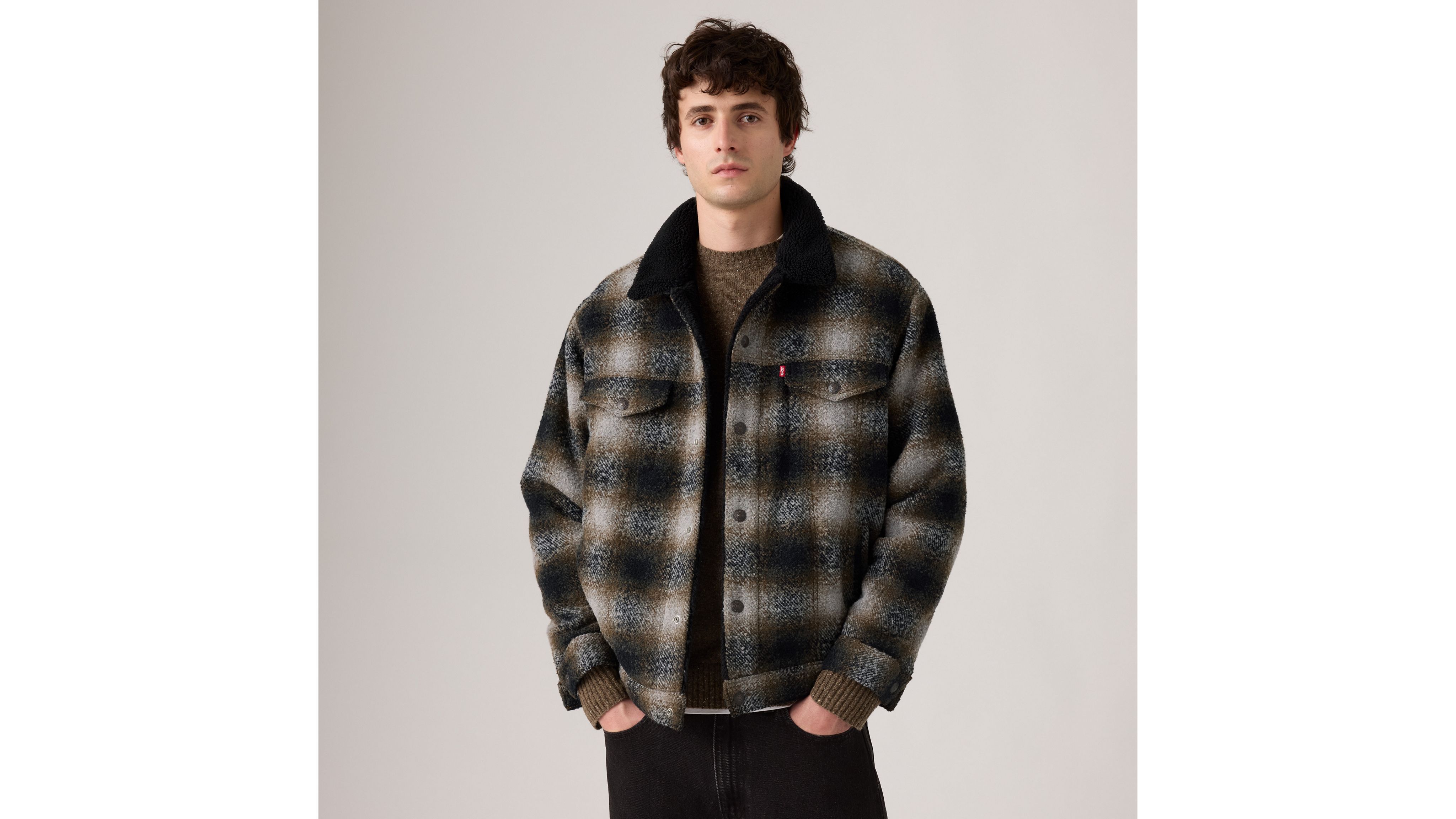 Relaxed Fit Plaid Sherpa Trucker Jacket 13