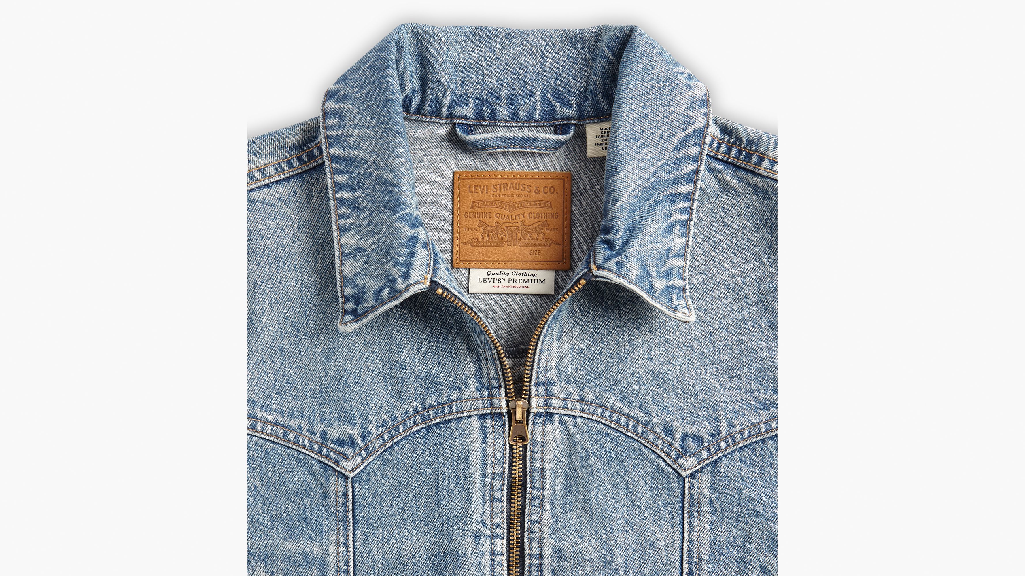 Levi's® ZIP SLIM TRUCKER - Denim jacket - blue denim/blue denim