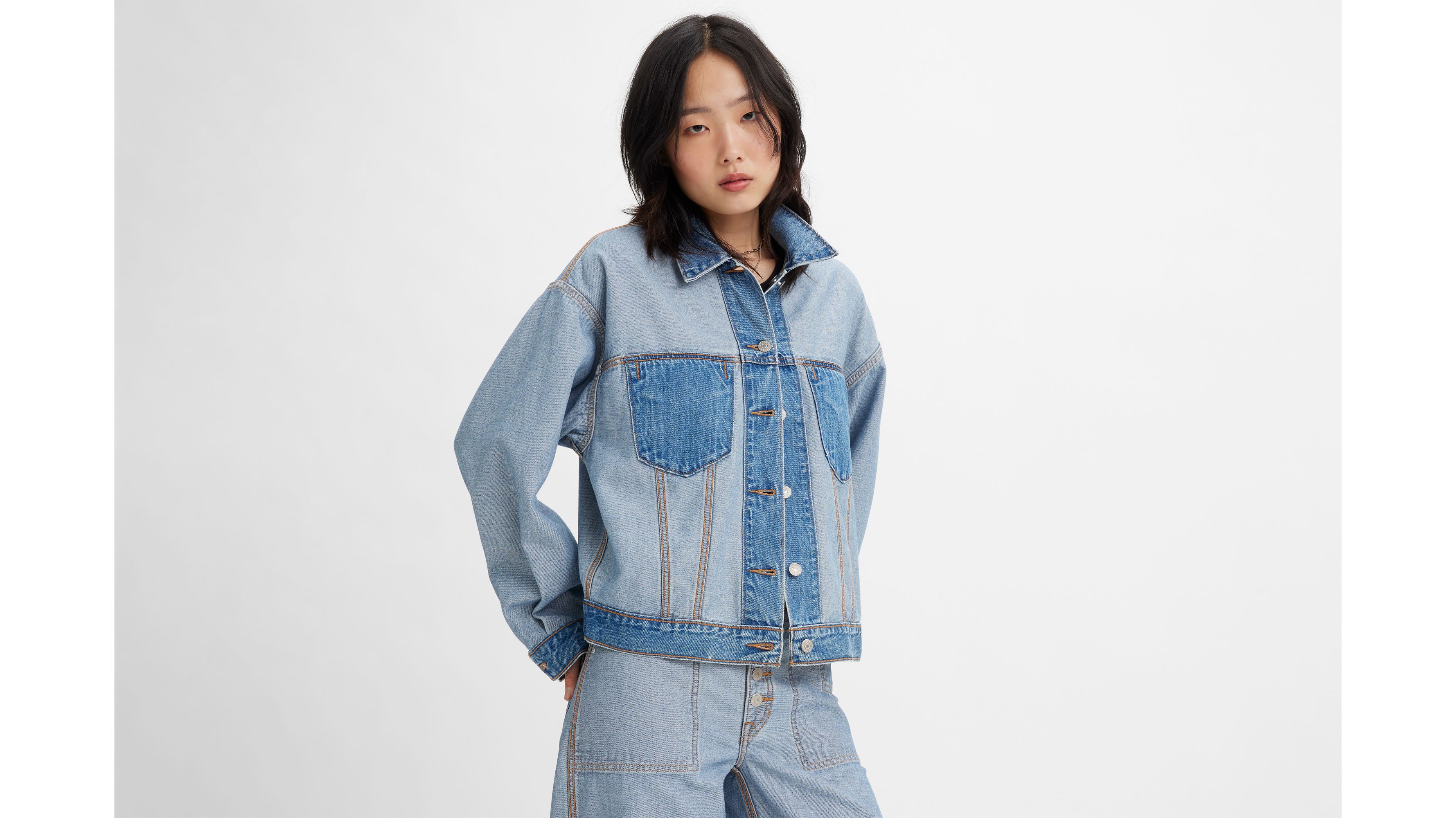 Levi hooded denim outlet jacket womens