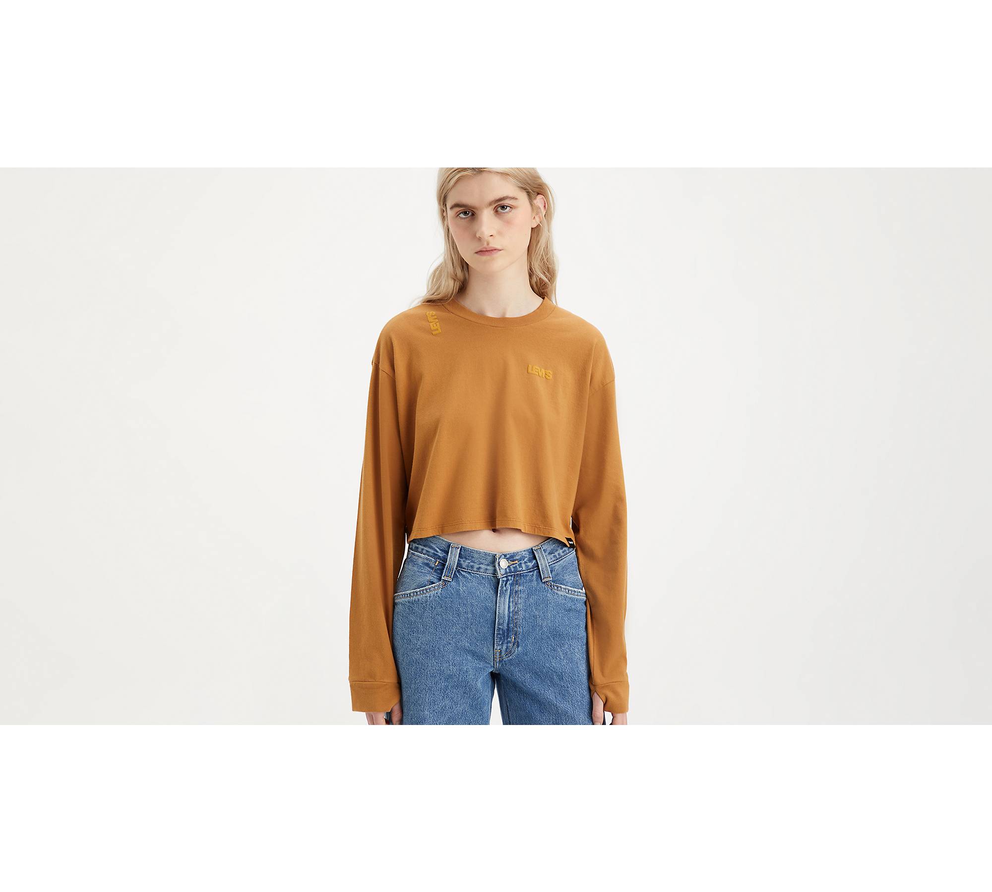 Graphic Cindy Long Sleeve Crop T-shirt - Brown