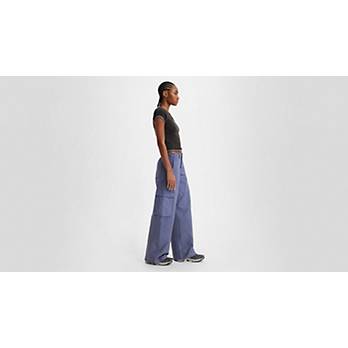 Women Blue Cargo Pants Comfortable Long Denim Cargo Fashion Solid Color  Loose Fit Wide Leg Multi-Pocket Jeans