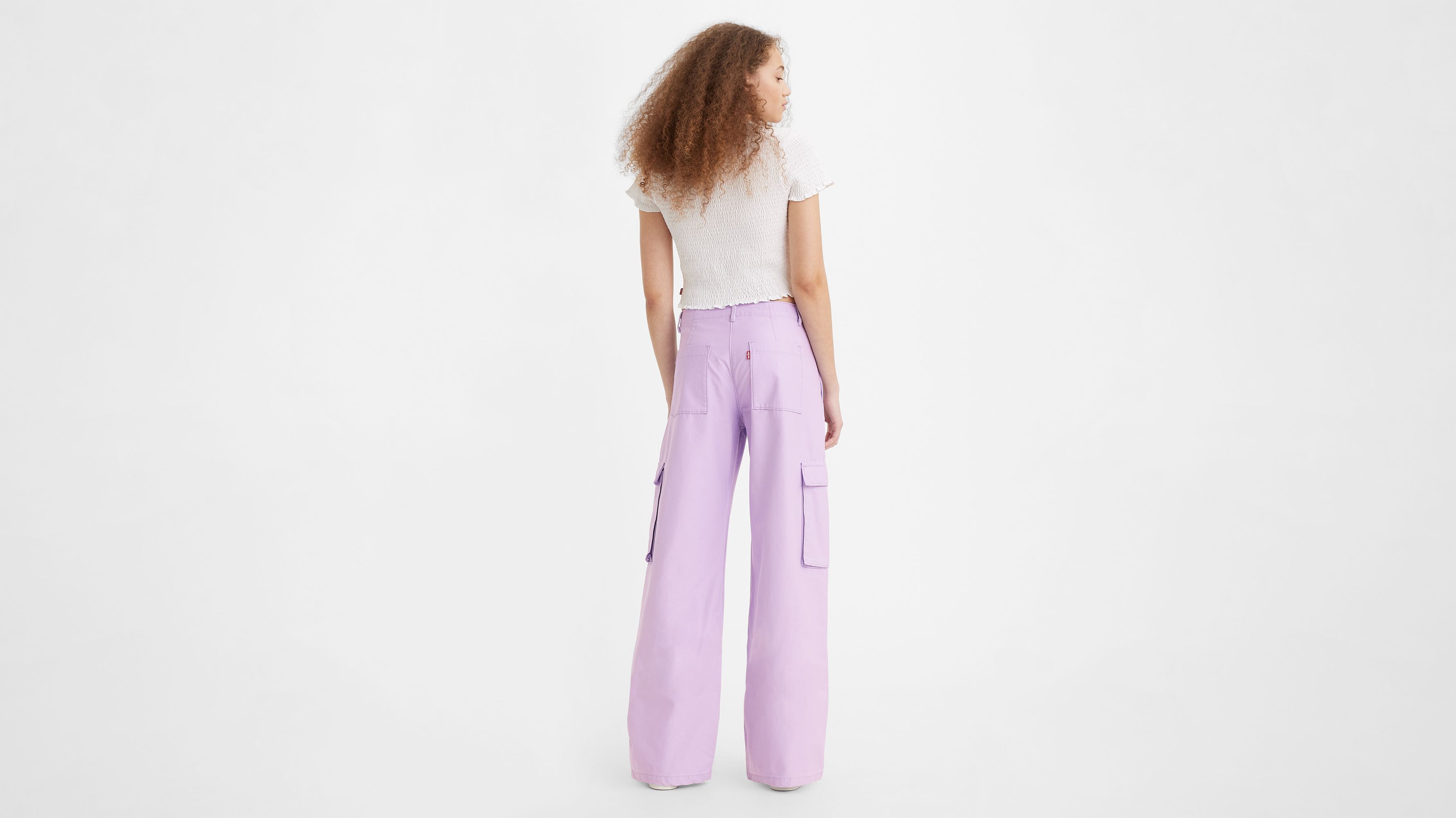 Lilac Purple Pants 6 Pocket Cargo Pants Casual Jeans, Women's