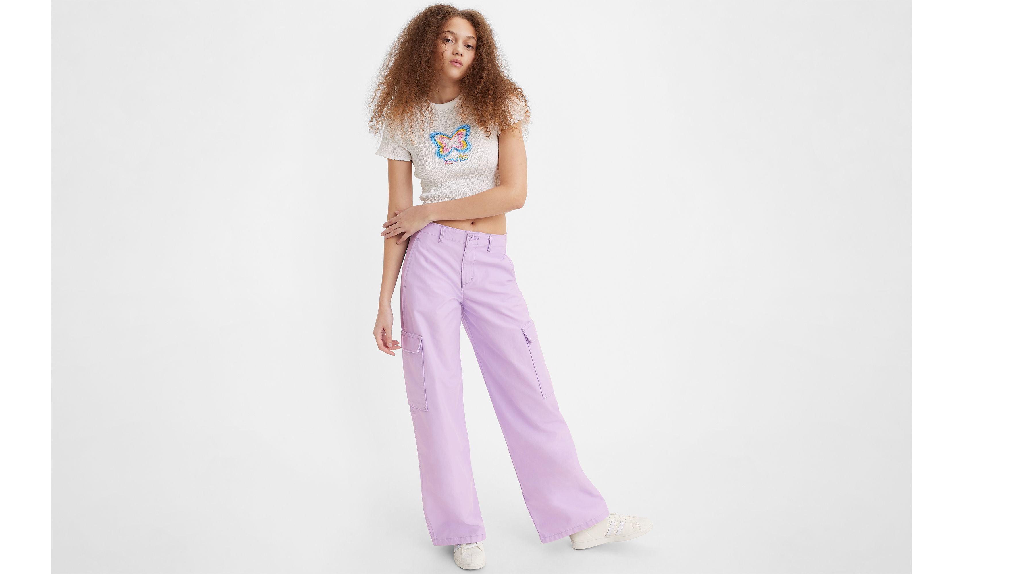 Solid Lilac Premium Terry Cargo Pants For Womens