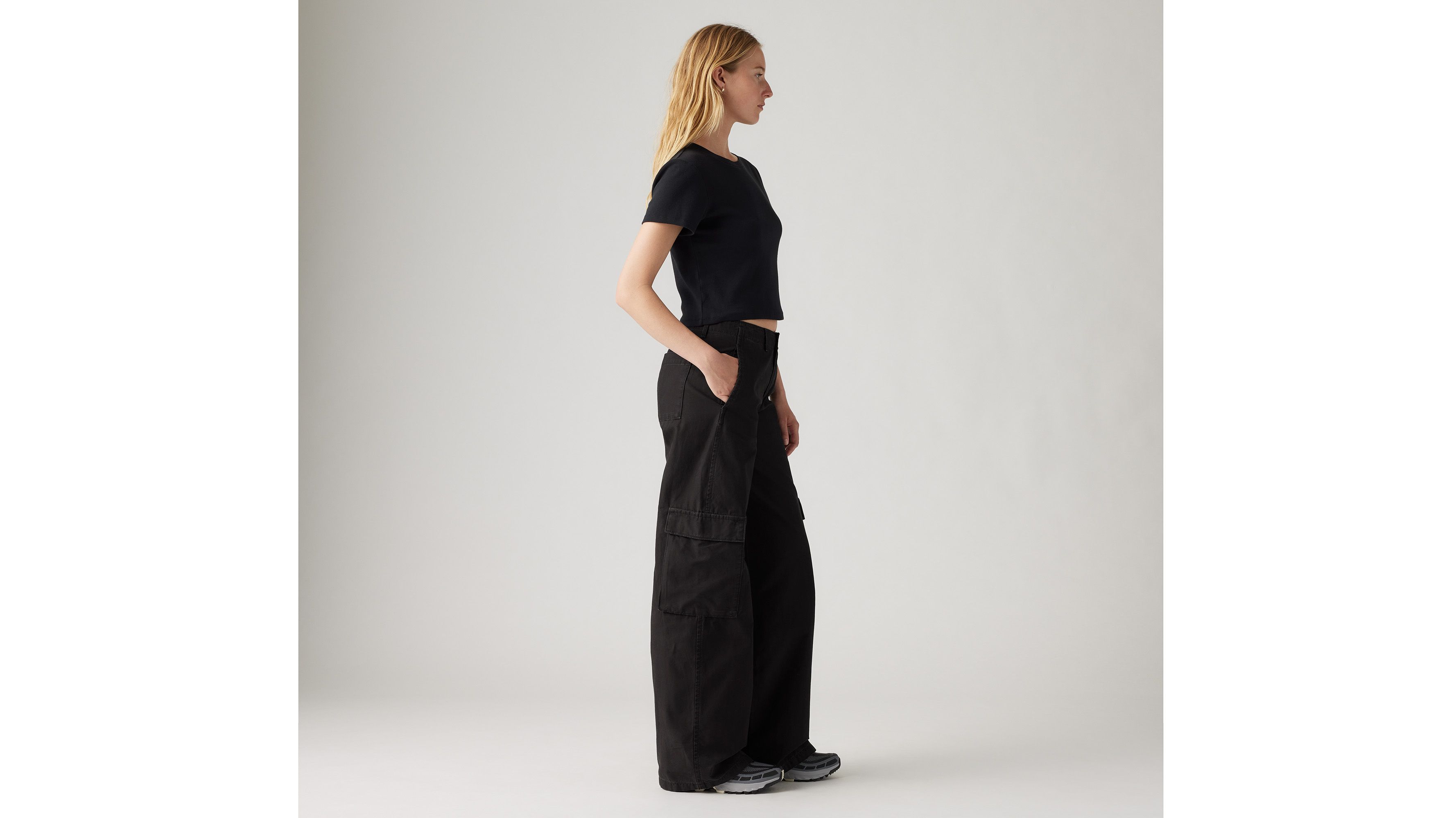 28-40 Women Cargo Pants Baggy Wide Leg Pockets Spring Autumn