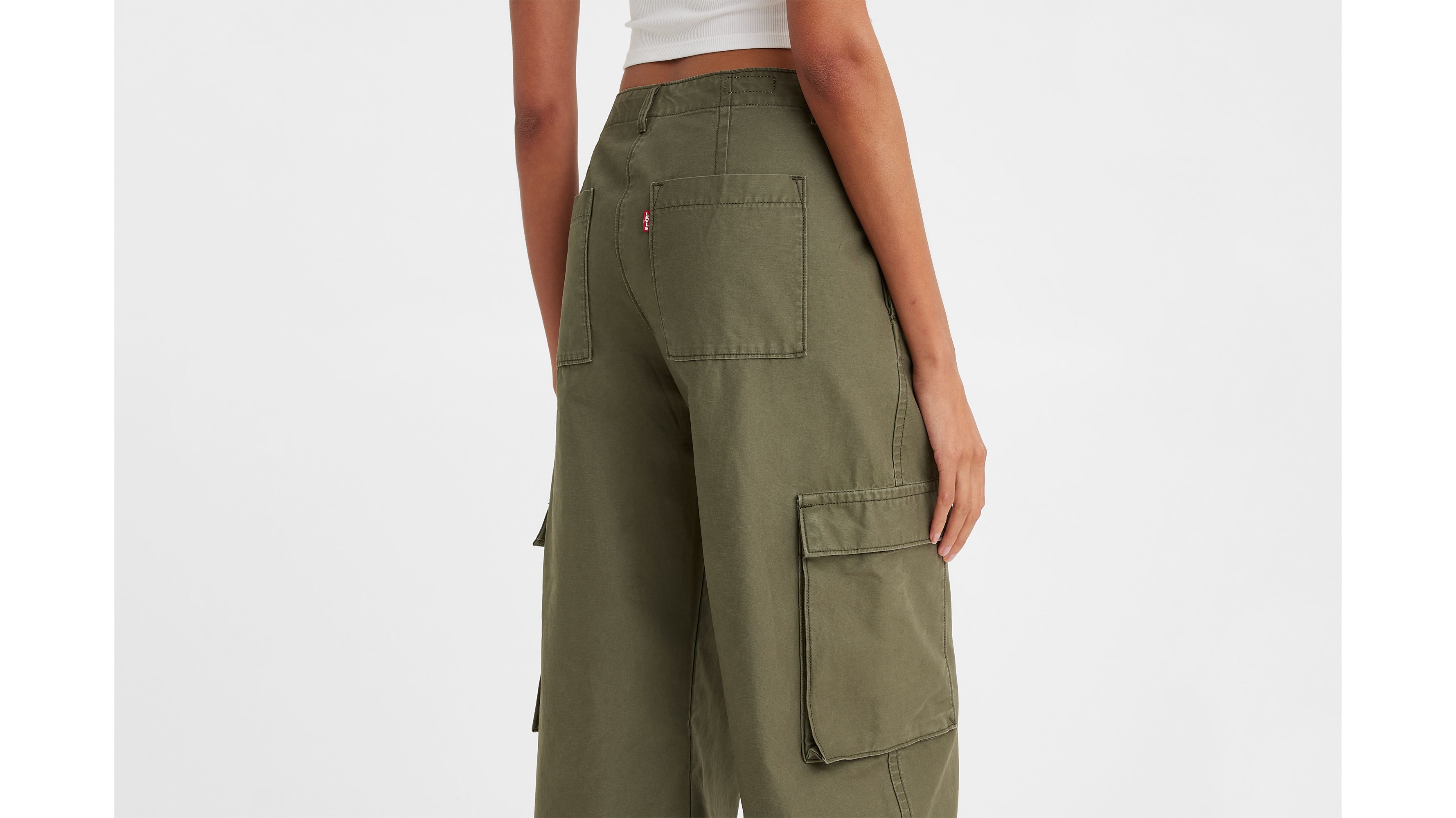 Men's Organic Cotton Baggy Cargo Pants in Drab Olive Green