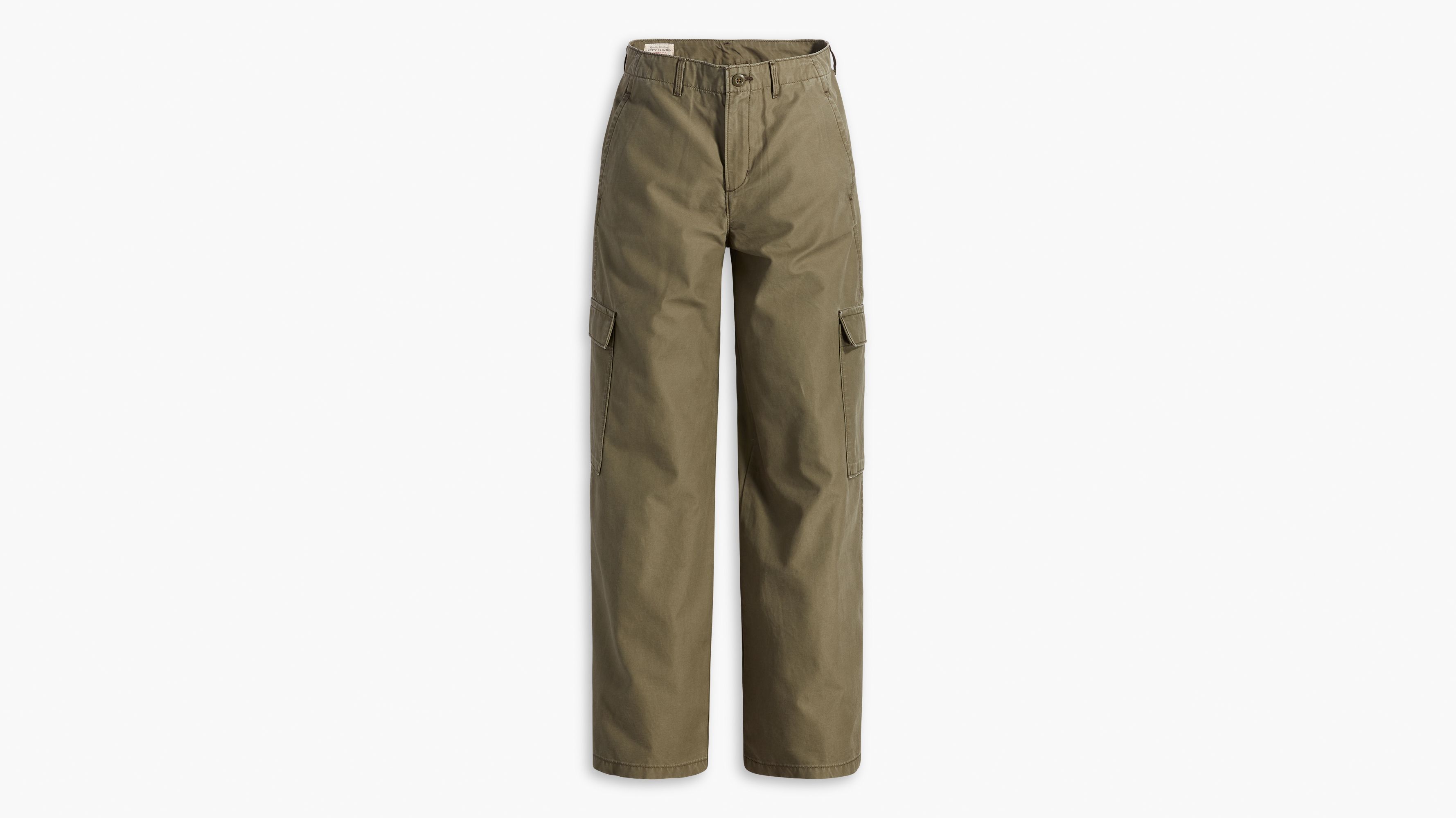 Men's Organic Cotton Baggy Cargo Pants in Drab Olive Green