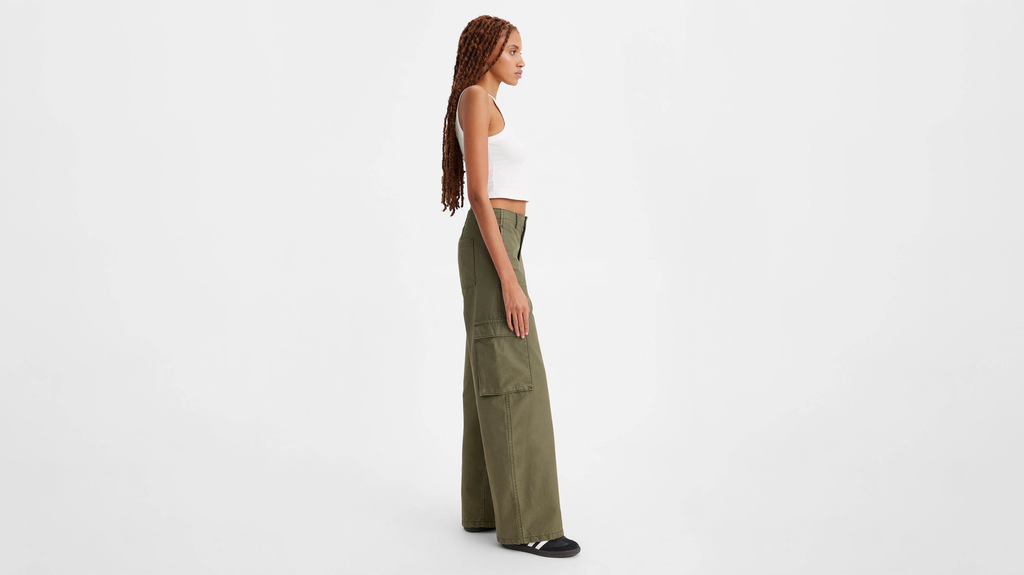 Celine Womens Cargo Pants Size 40 US8 Green Kaki Lightweight Nylon Gold  Hardware