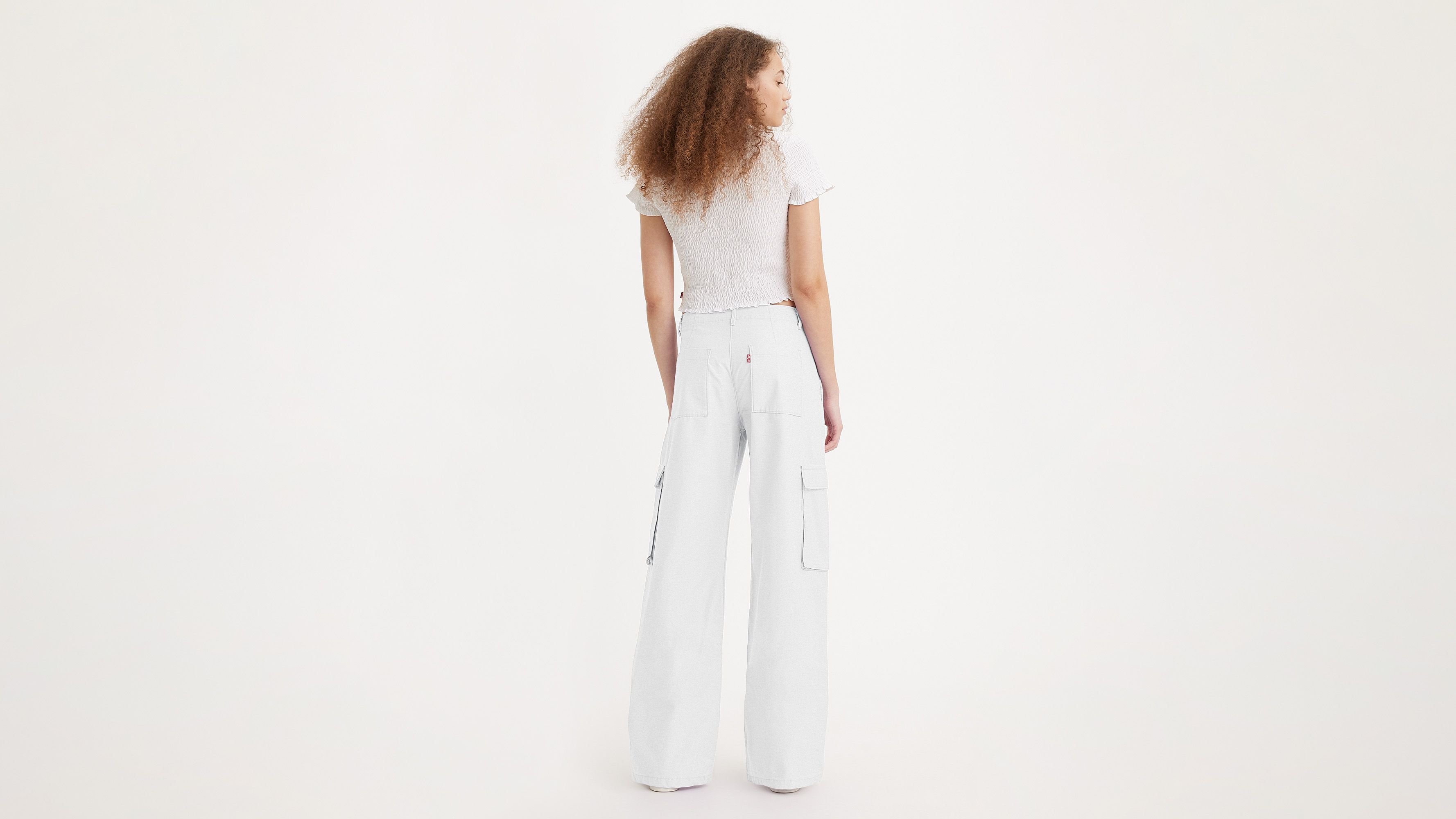 ZDJNSZTM White Cargo Pants for Women High Rise Baggy Button Up