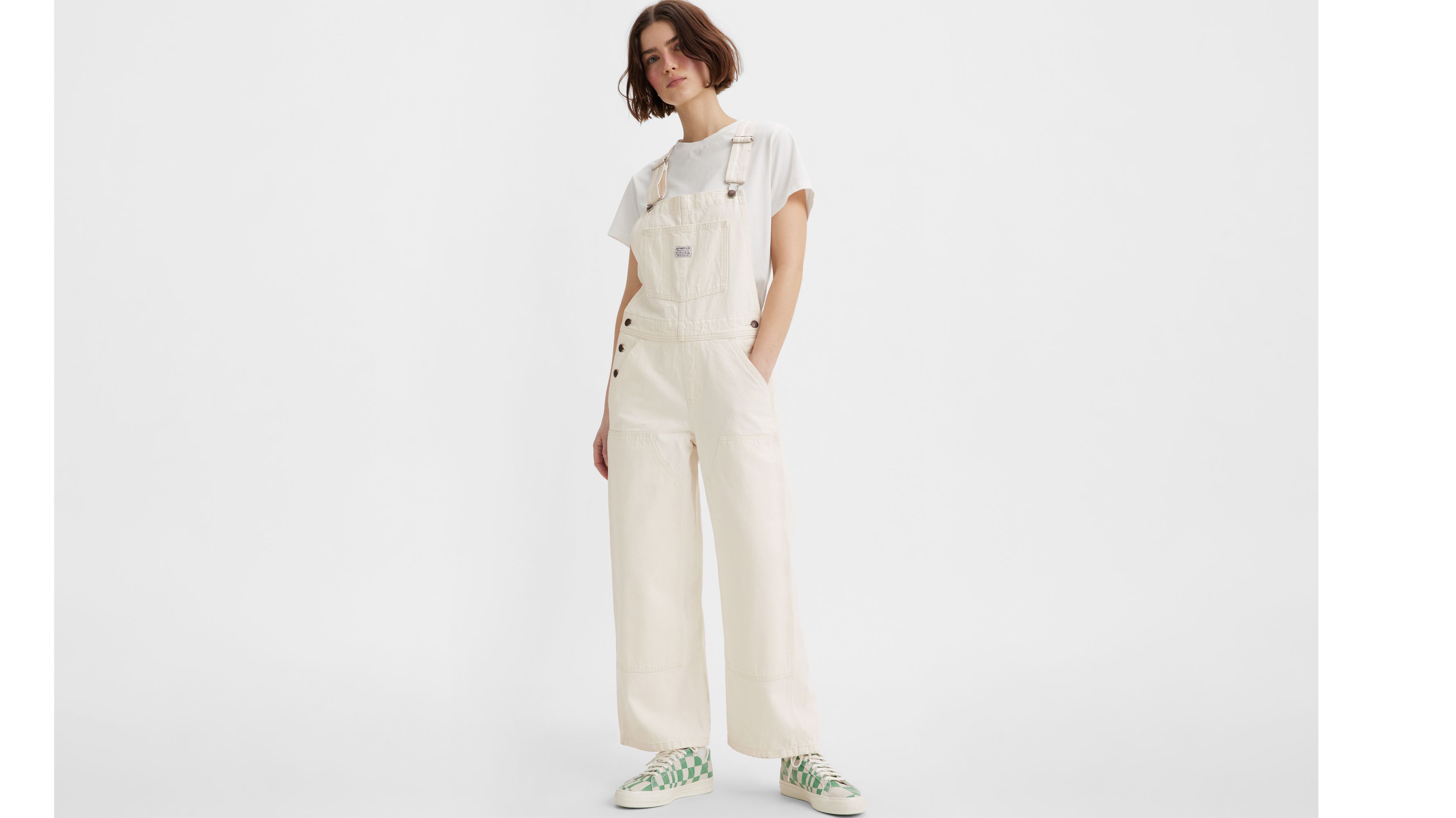 Levis white hot sale short overalls