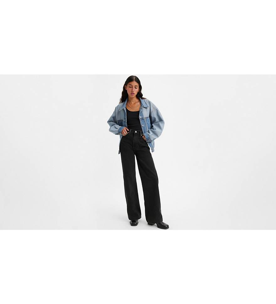 Women Wide leg Straight Fit Charcol Jeans