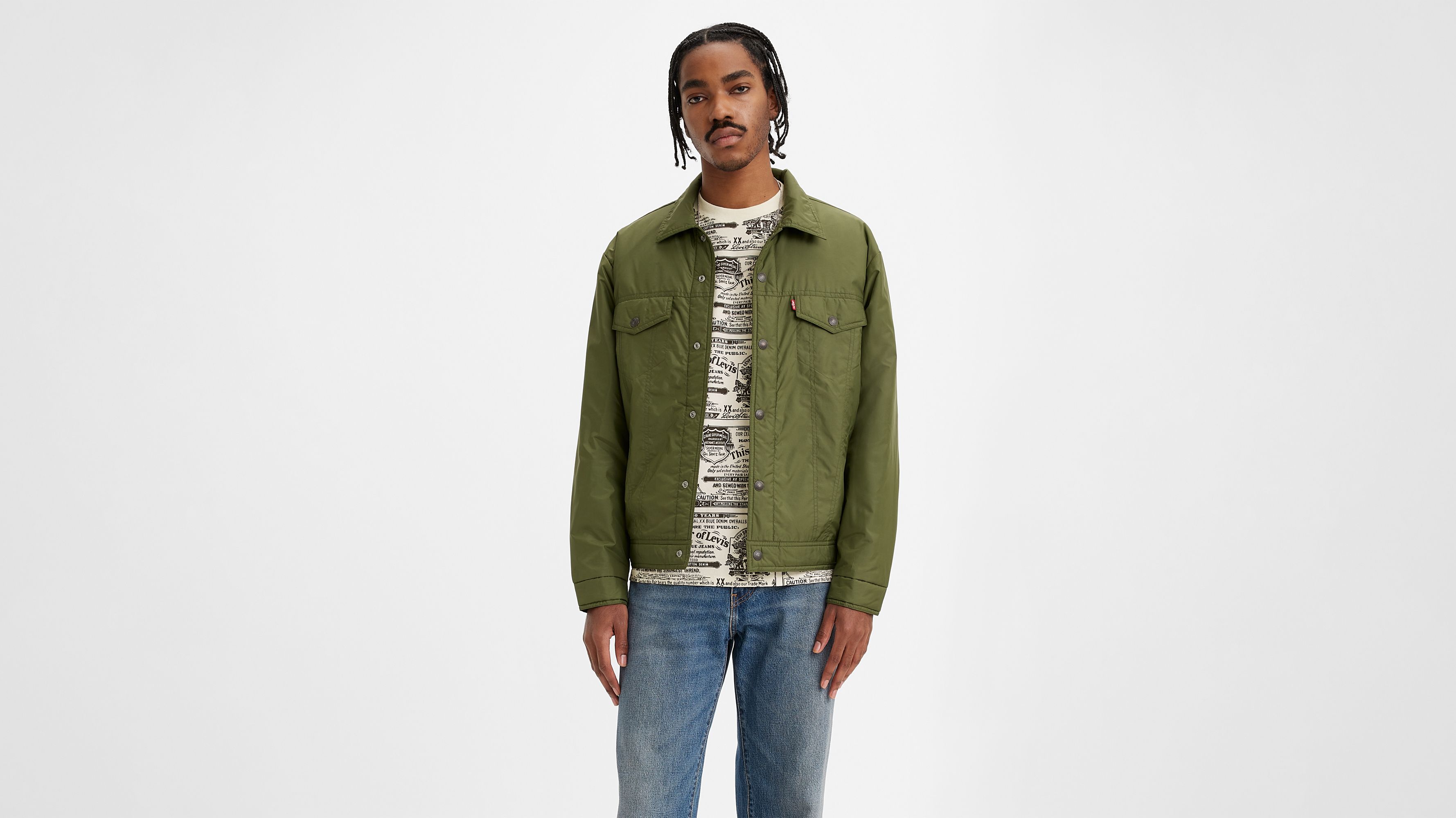 Olive green levi's denim on sale jacket